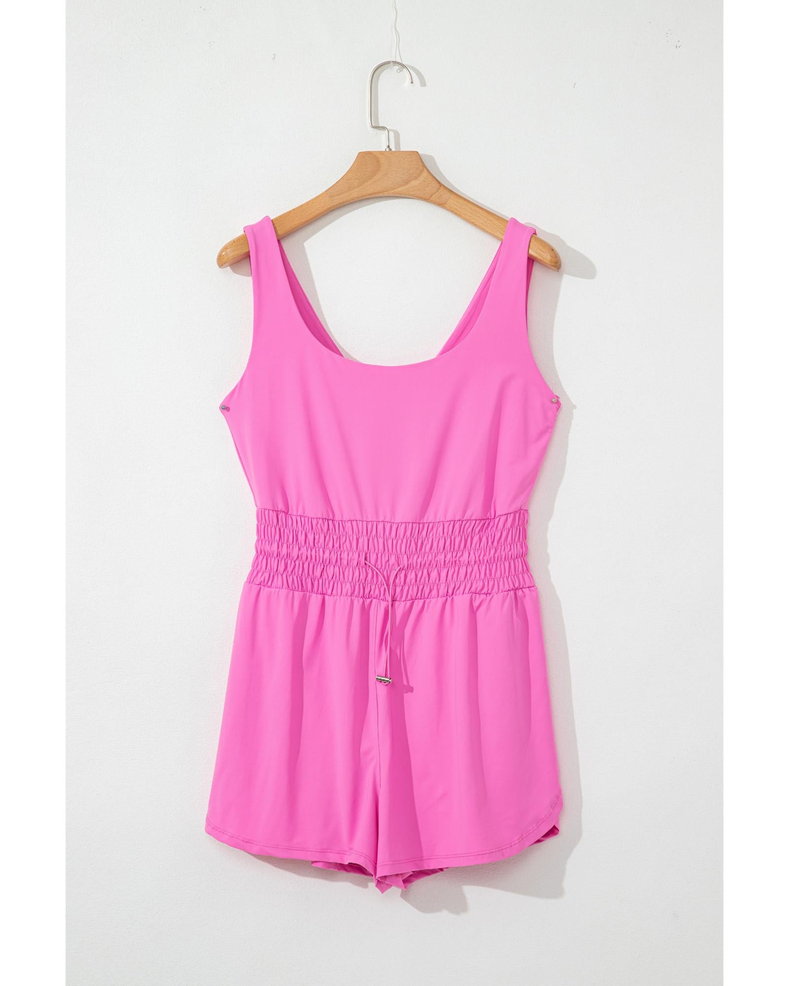 Sachet Pink Plain Sleeveless Loop Drawstring Cinched Waist Romper - XL