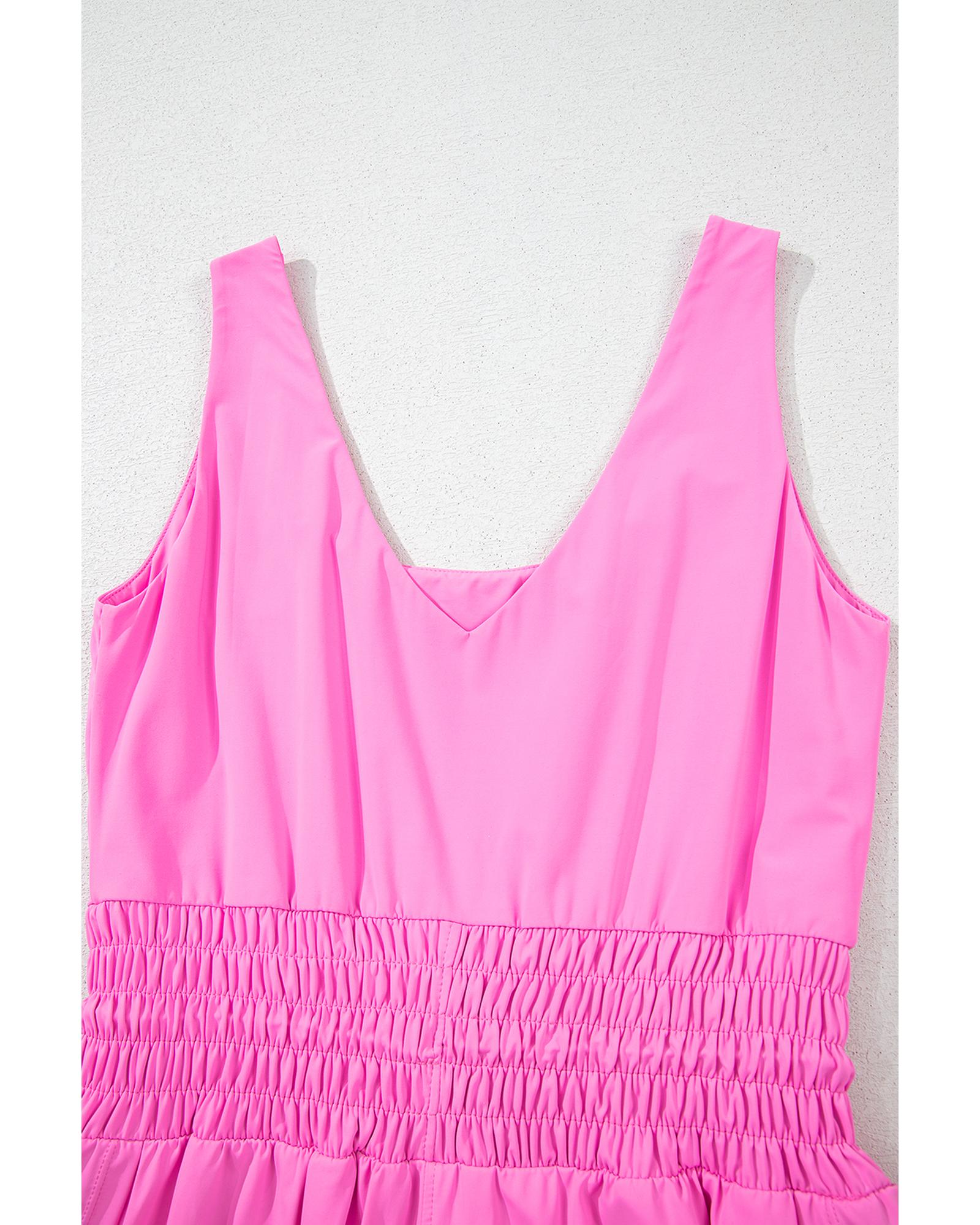 Sachet Pink Plain Sleeveless Loop Drawstring Cinched Waist Romper - XL