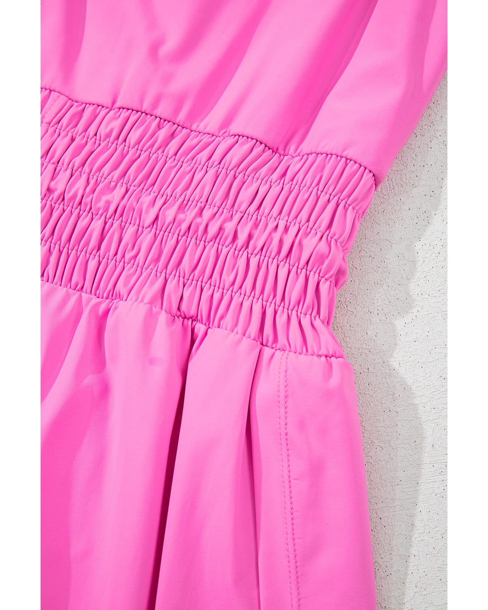 Sachet Pink Plain Sleeveless Loop Drawstring Cinched Waist Romper - XL