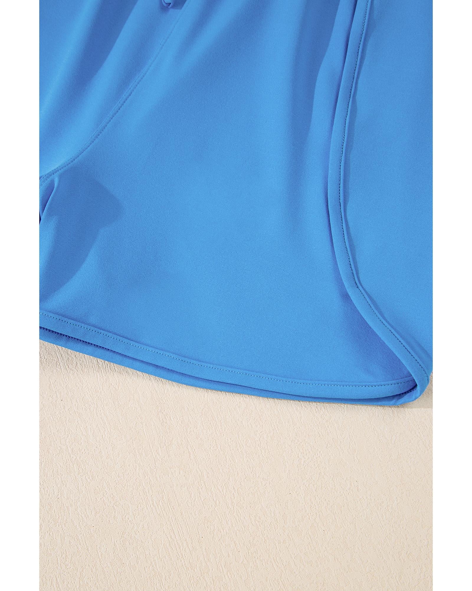 Blue Crossed Spaghetti Straps Drawstring Waist Sporty Romper - L