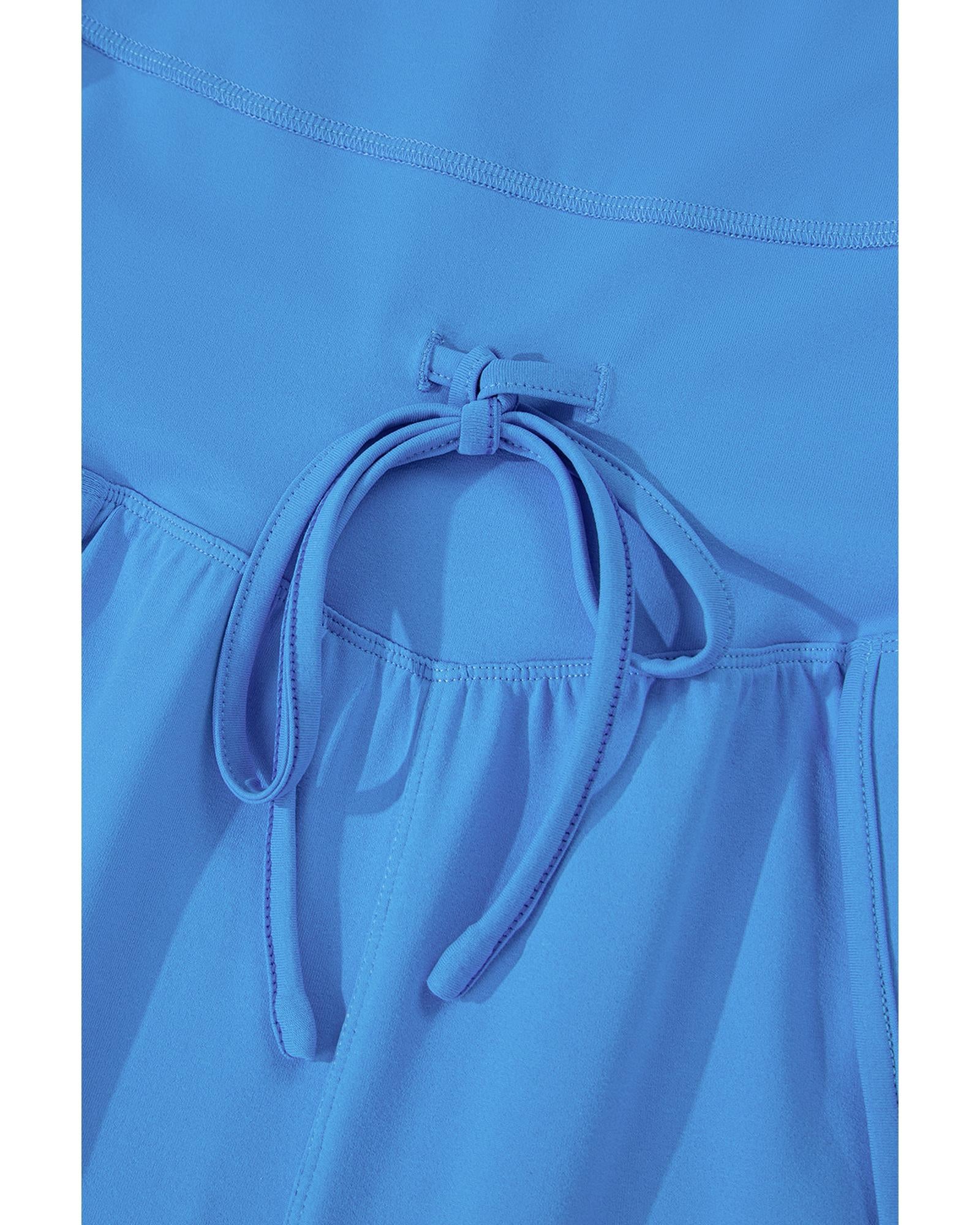 Blue Crossed Spaghetti Straps Drawstring Waist Sporty Romper - XL