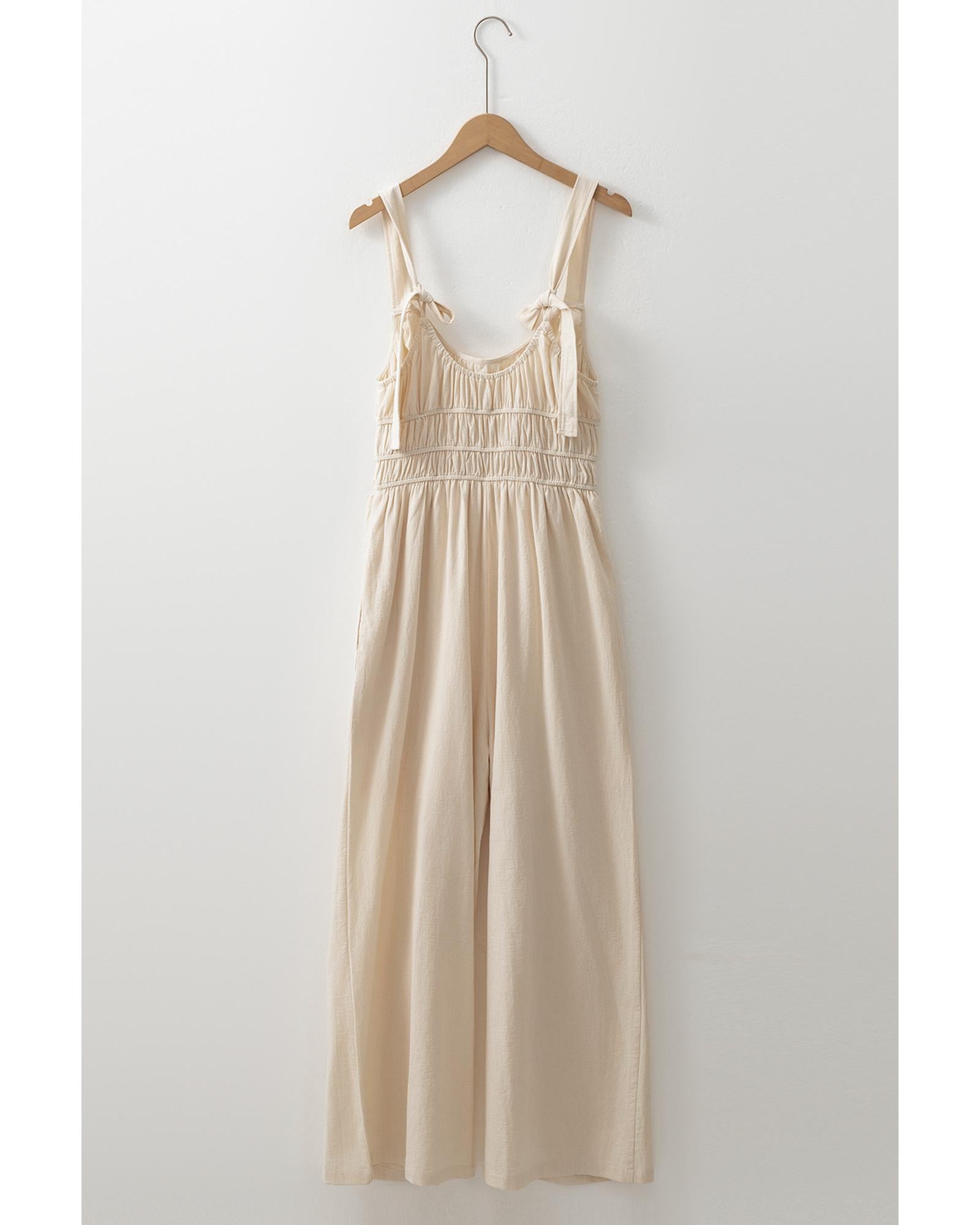 Beige Ruched High Waist Sleeveless Wide Leg Jumpsuit - XL
