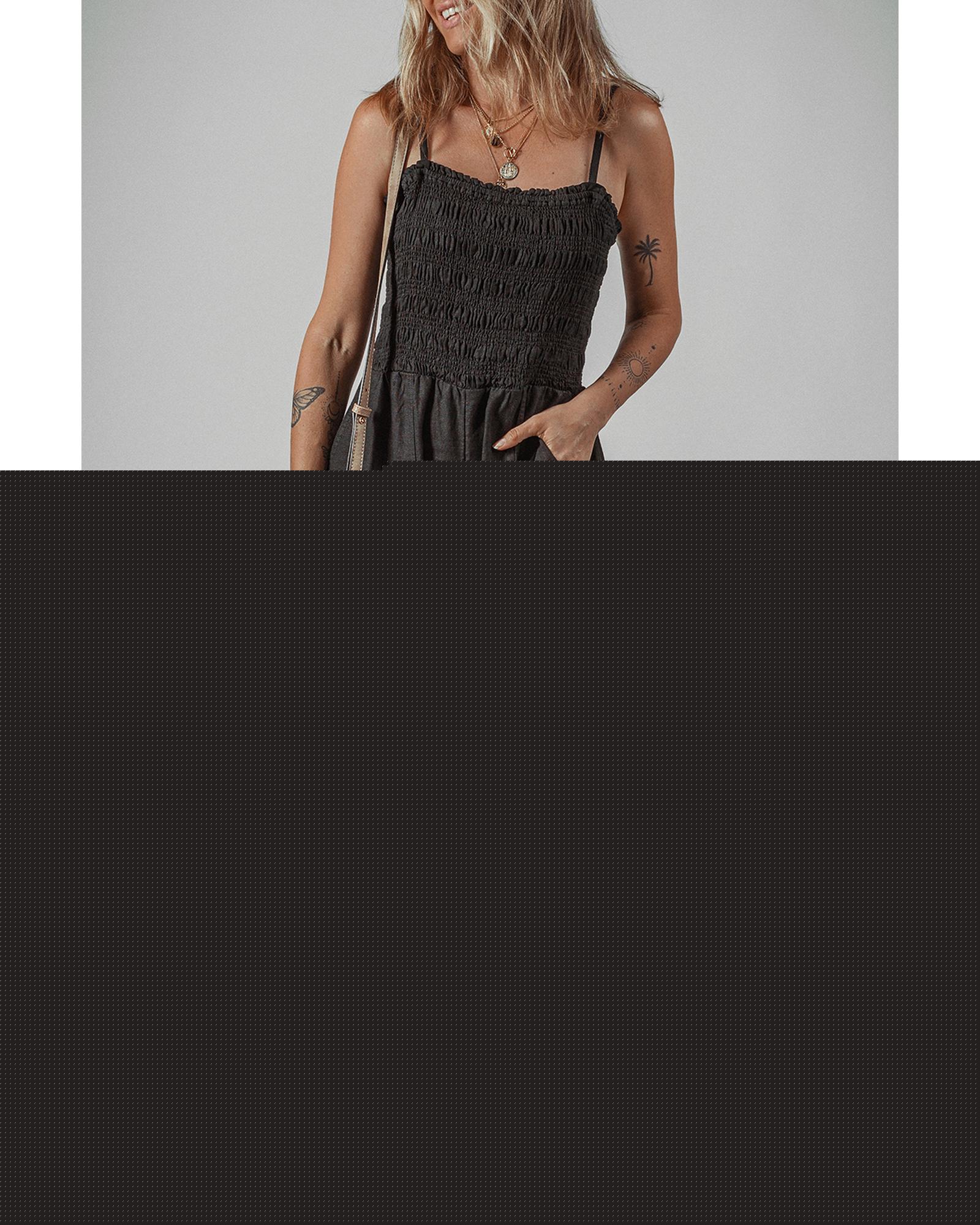 Black Spaghetti Straps Shirred Bodice Pocketed Wide Leg Jumpsuit - S
