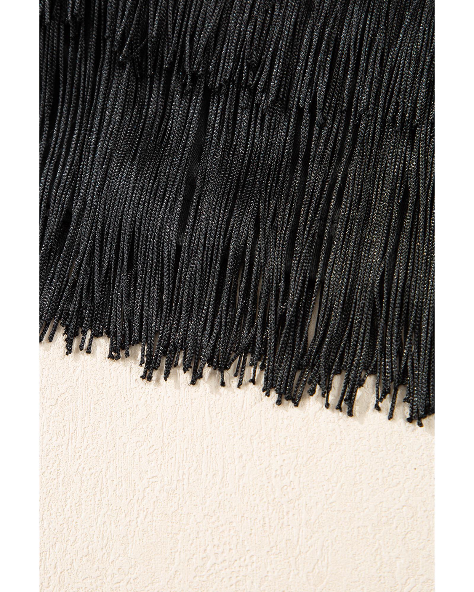 Black Tiered Fringe Trimmed Mini Skirt - L