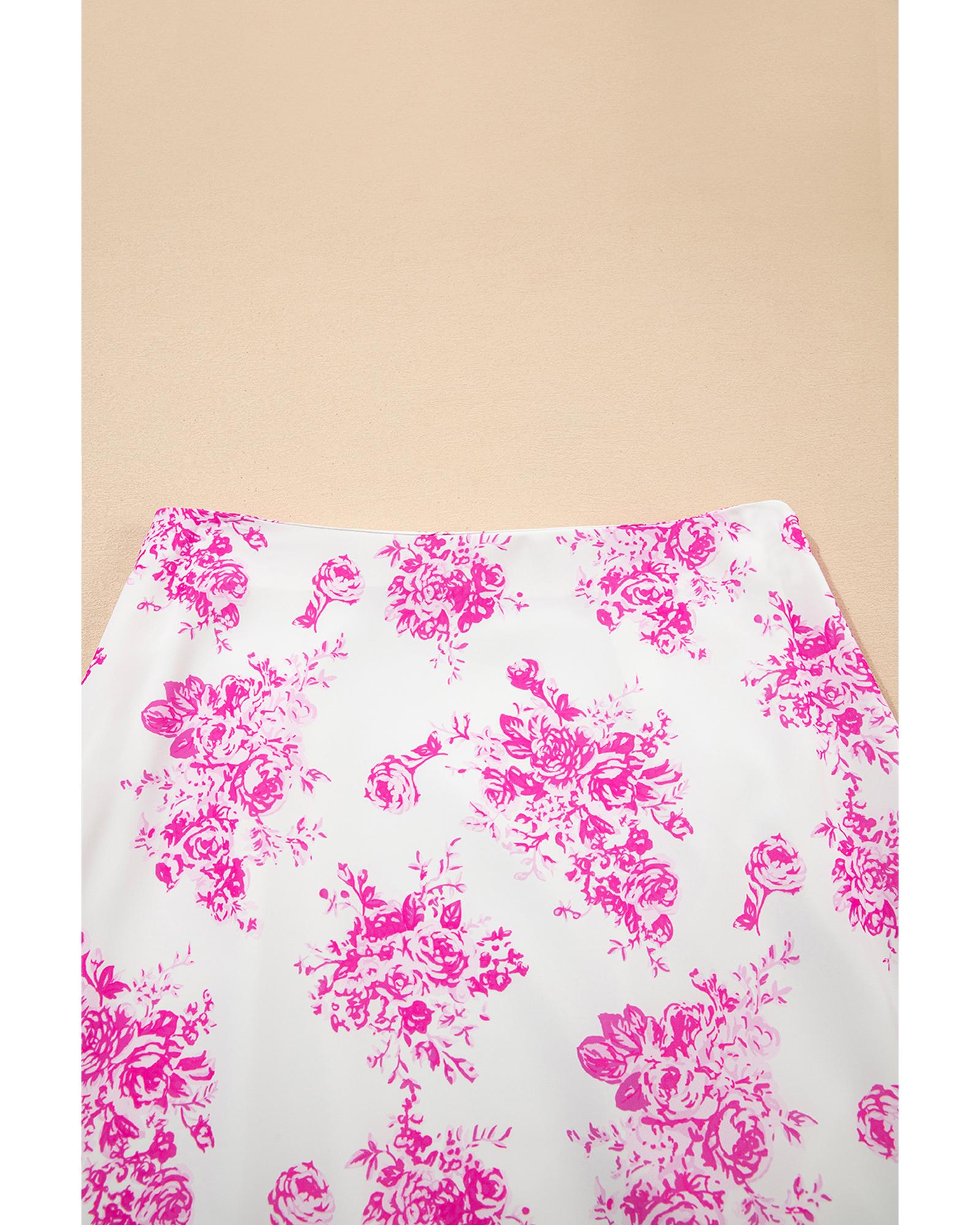 Rose Boho Floral High Waist Ruffle Split Maxi Skirt - XL