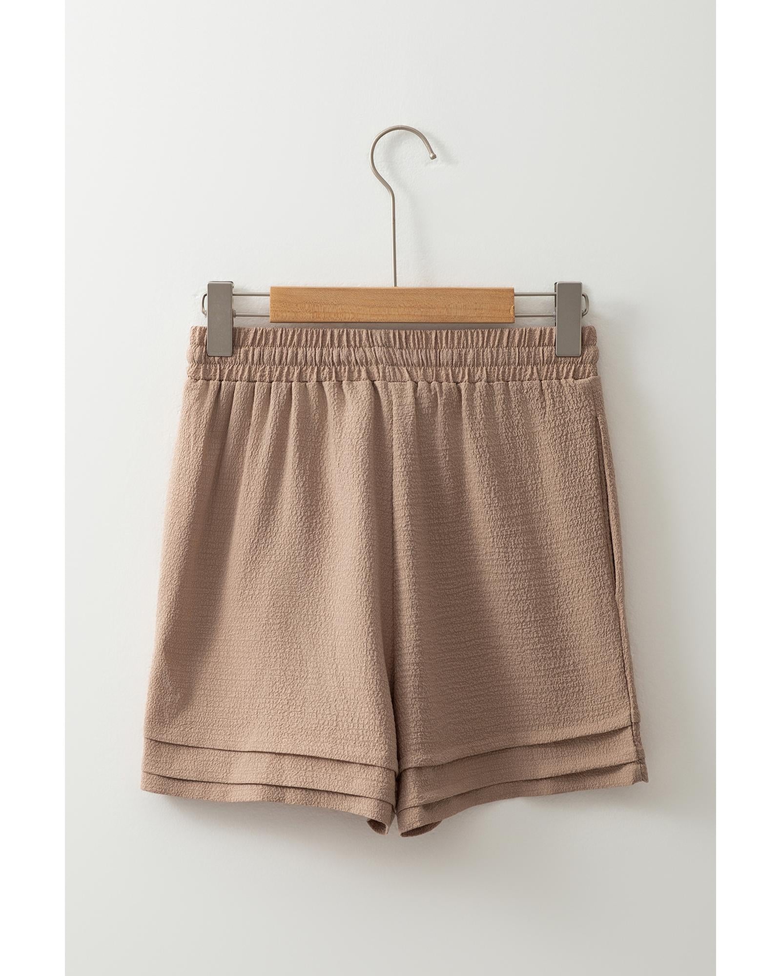 Straw Yellow Textured Tiered Edge High Waist Casual Shorts - L