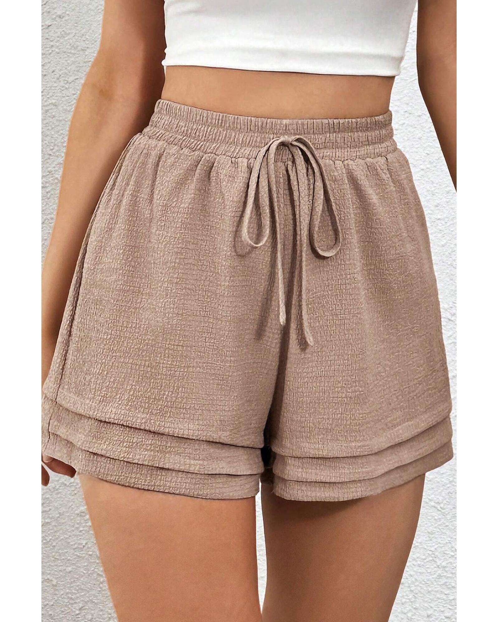 Straw Yellow Textured Tiered Edge High Waist Casual Shorts - XL