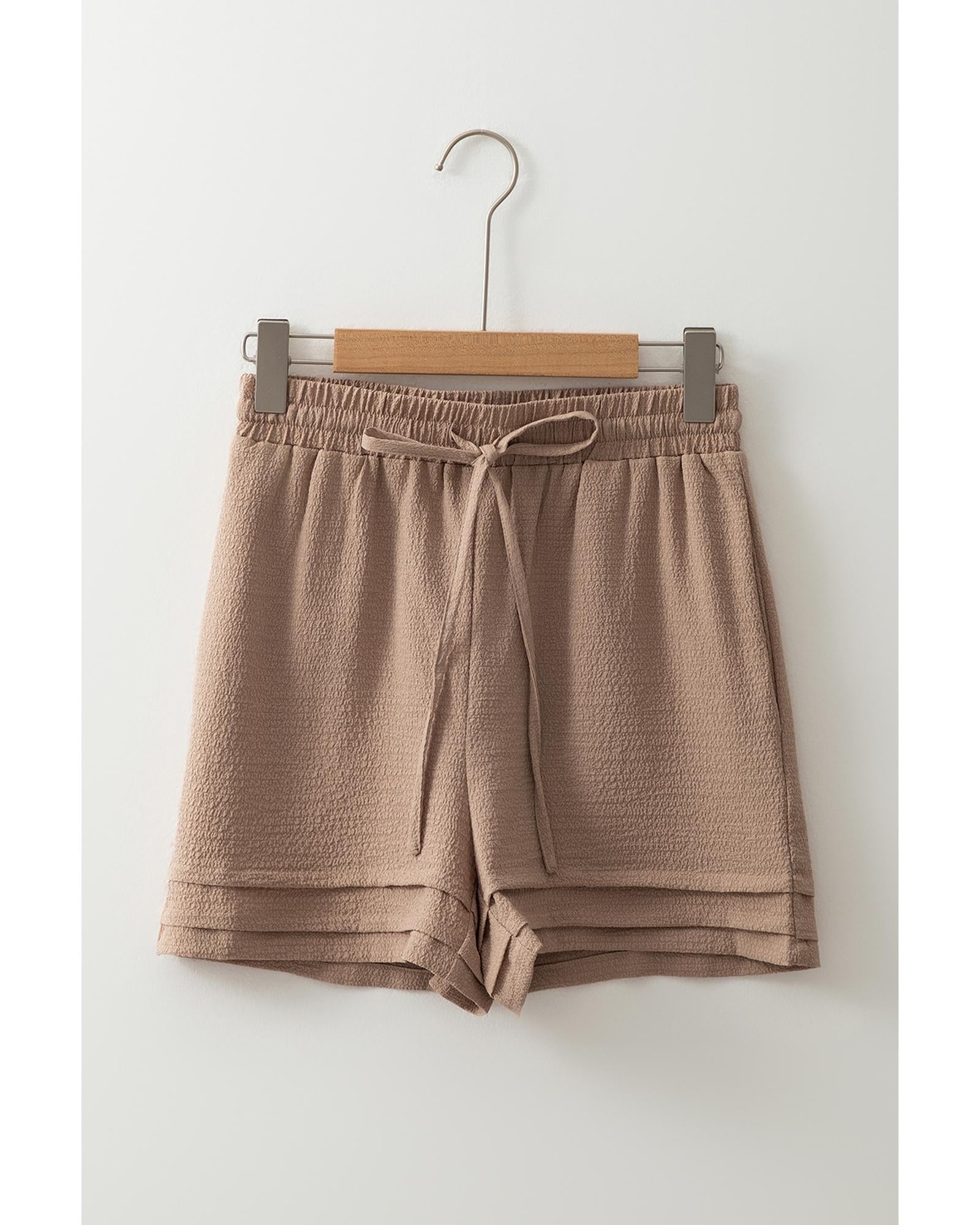 Straw Yellow Textured Tiered Edge High Waist Casual Shorts - XL