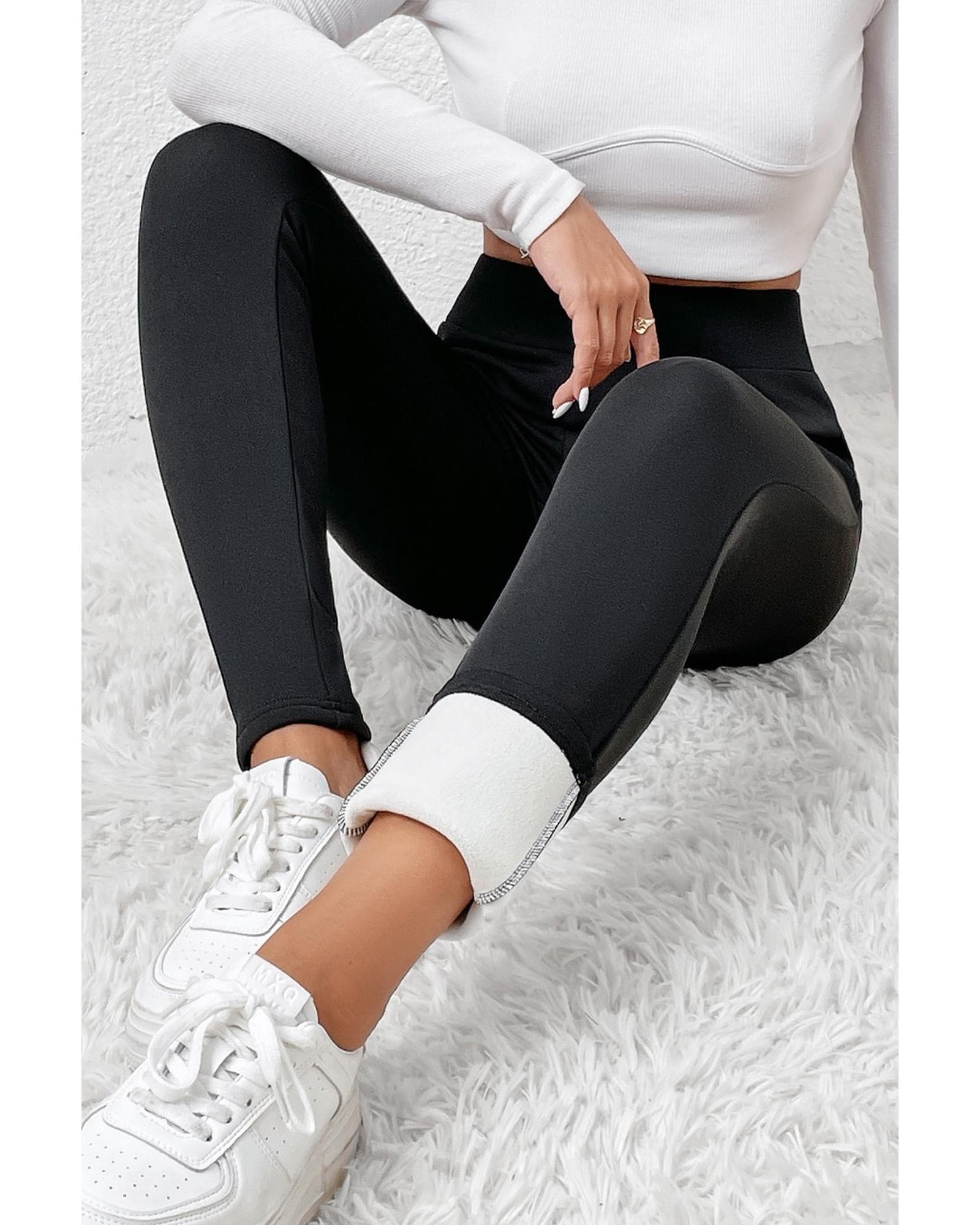 Black Fleece Lining Winter High Waist Leggings - L