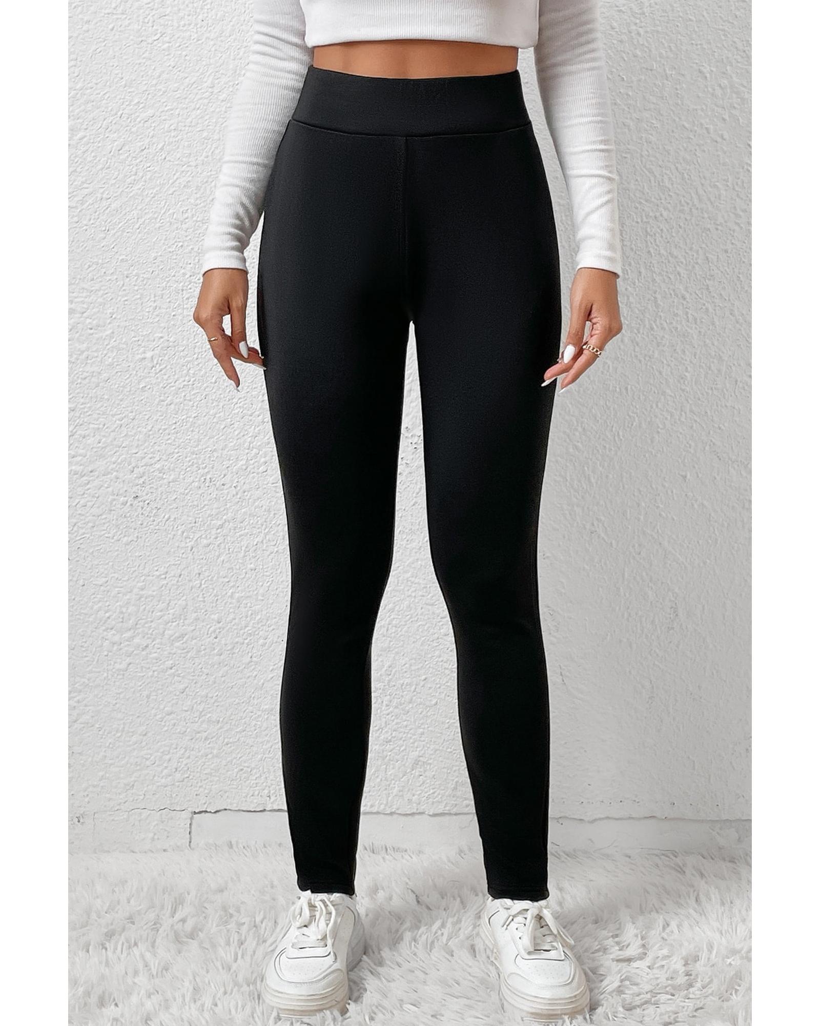 Black Fleece Lining Winter High Waist Leggings - XL