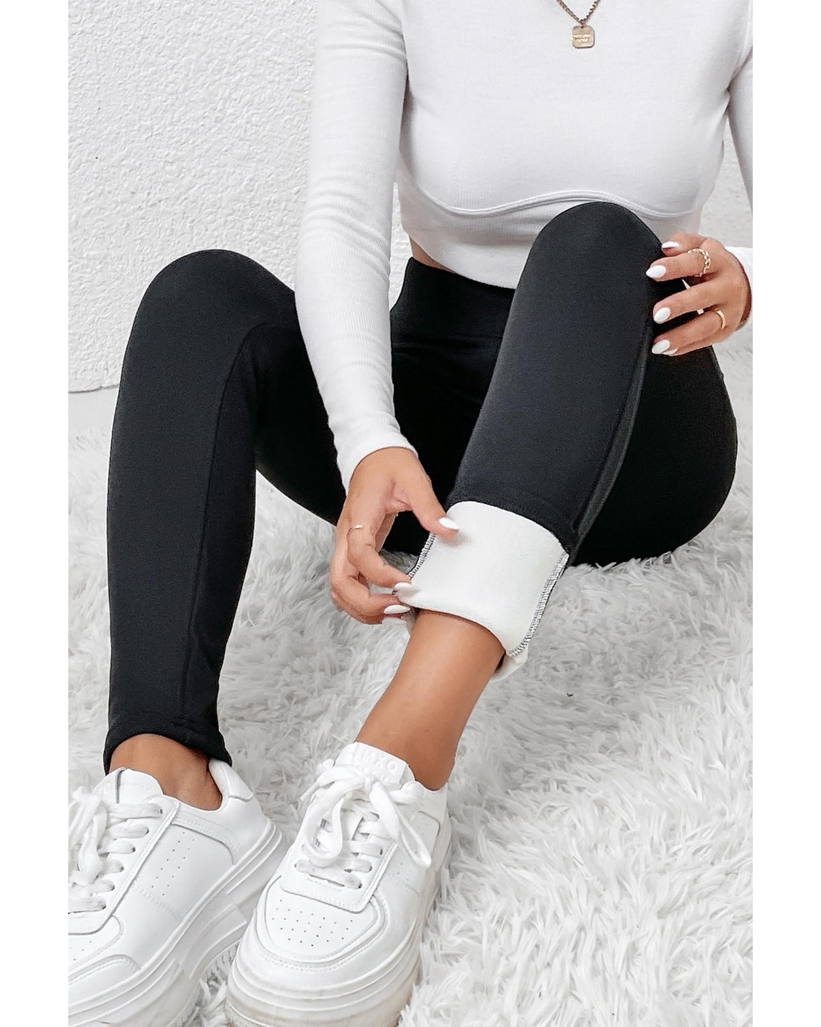 Black Fleece Lining Winter High Waist Leggings - XL