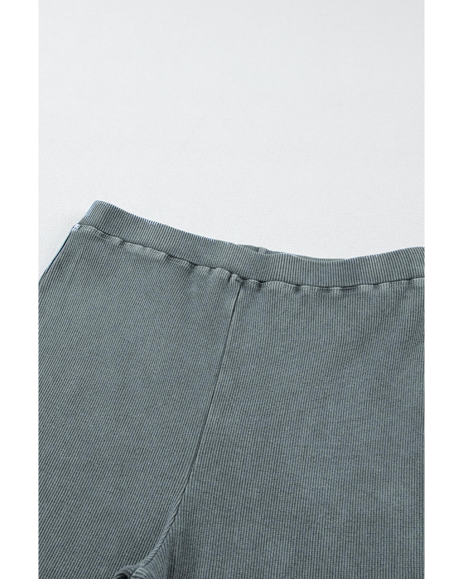 Dark Grey Vintage Wash Ribbed Leggings - L