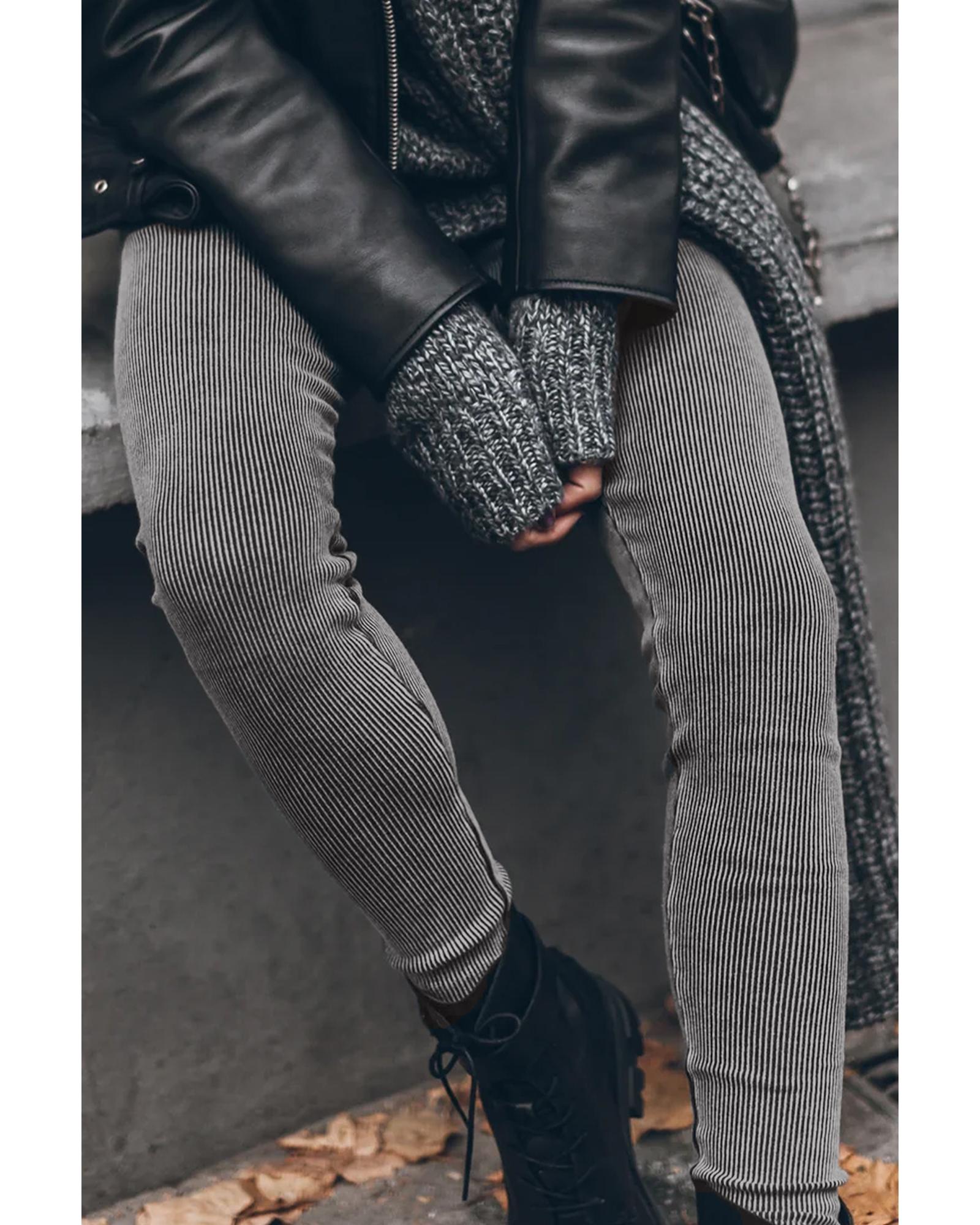 Dark Grey Vintage Wash Ribbed Leggings - XL