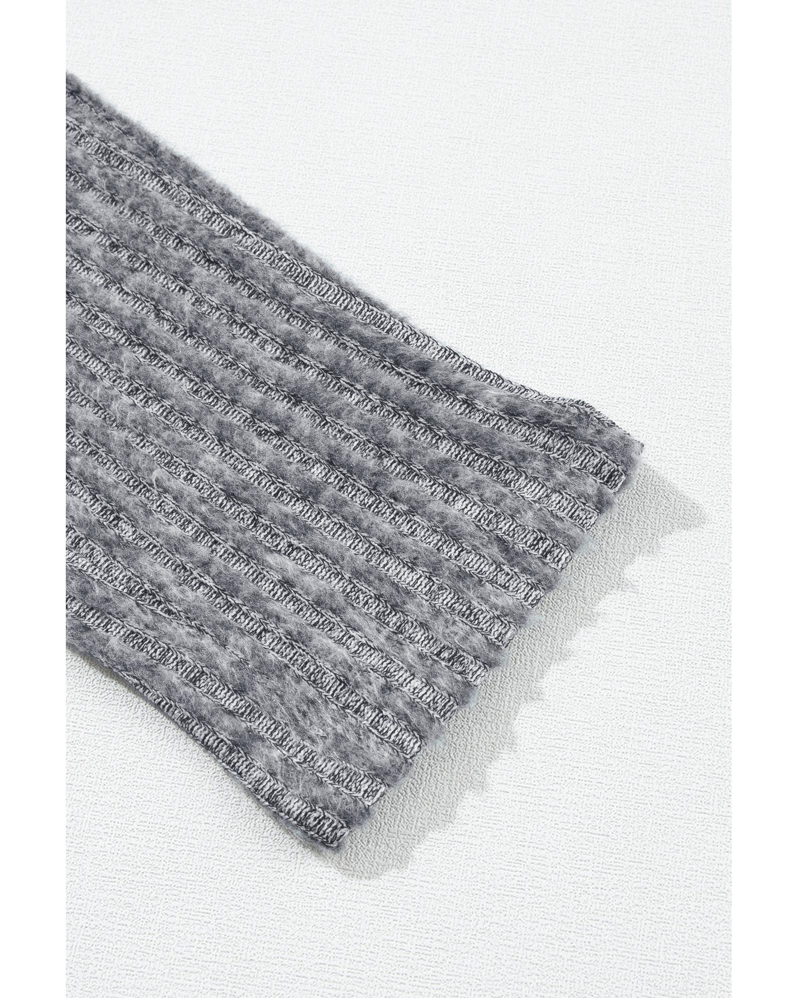 Gray Wide Waistband Ribbed Textured Knit Leggings - L