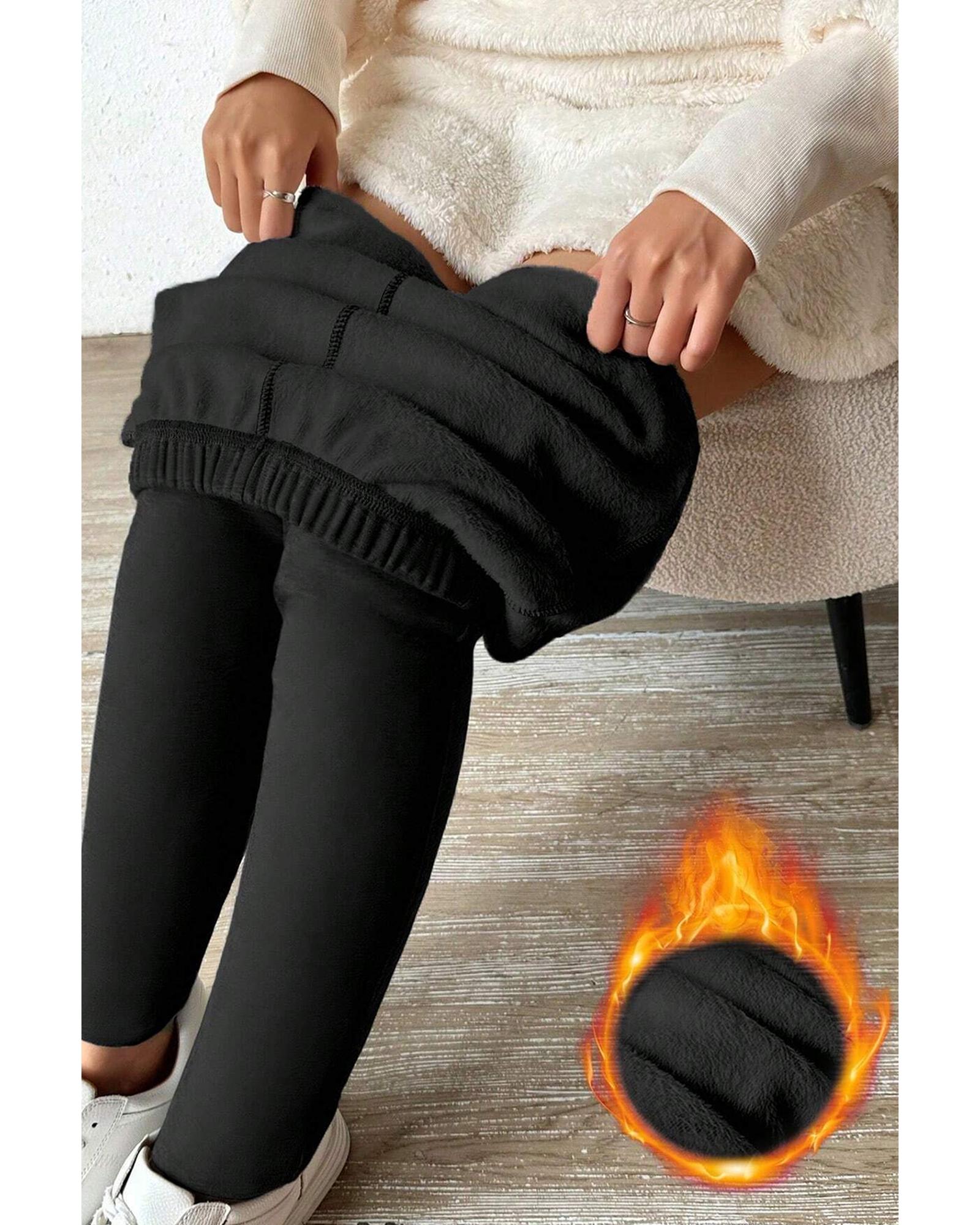 Black Thermal Lined Drawstring High Waist Leggings - L