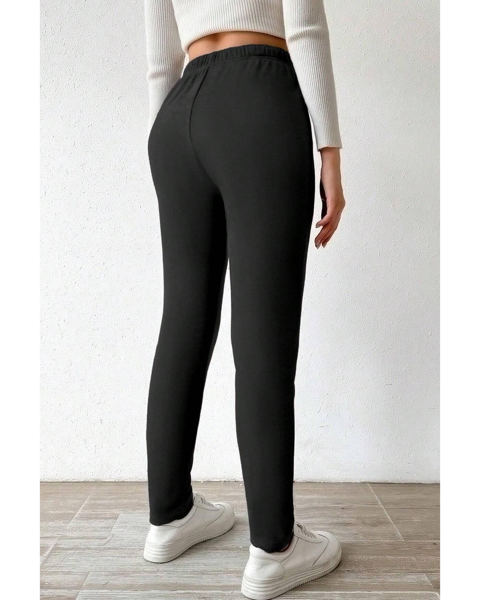 Black Thermal Lined Drawstring High Waist Leggings - XL