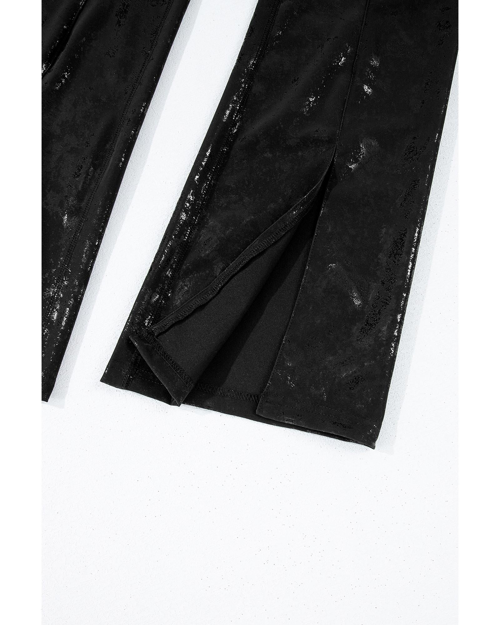 Black Faux Leather Splits High Waist Leggings - M