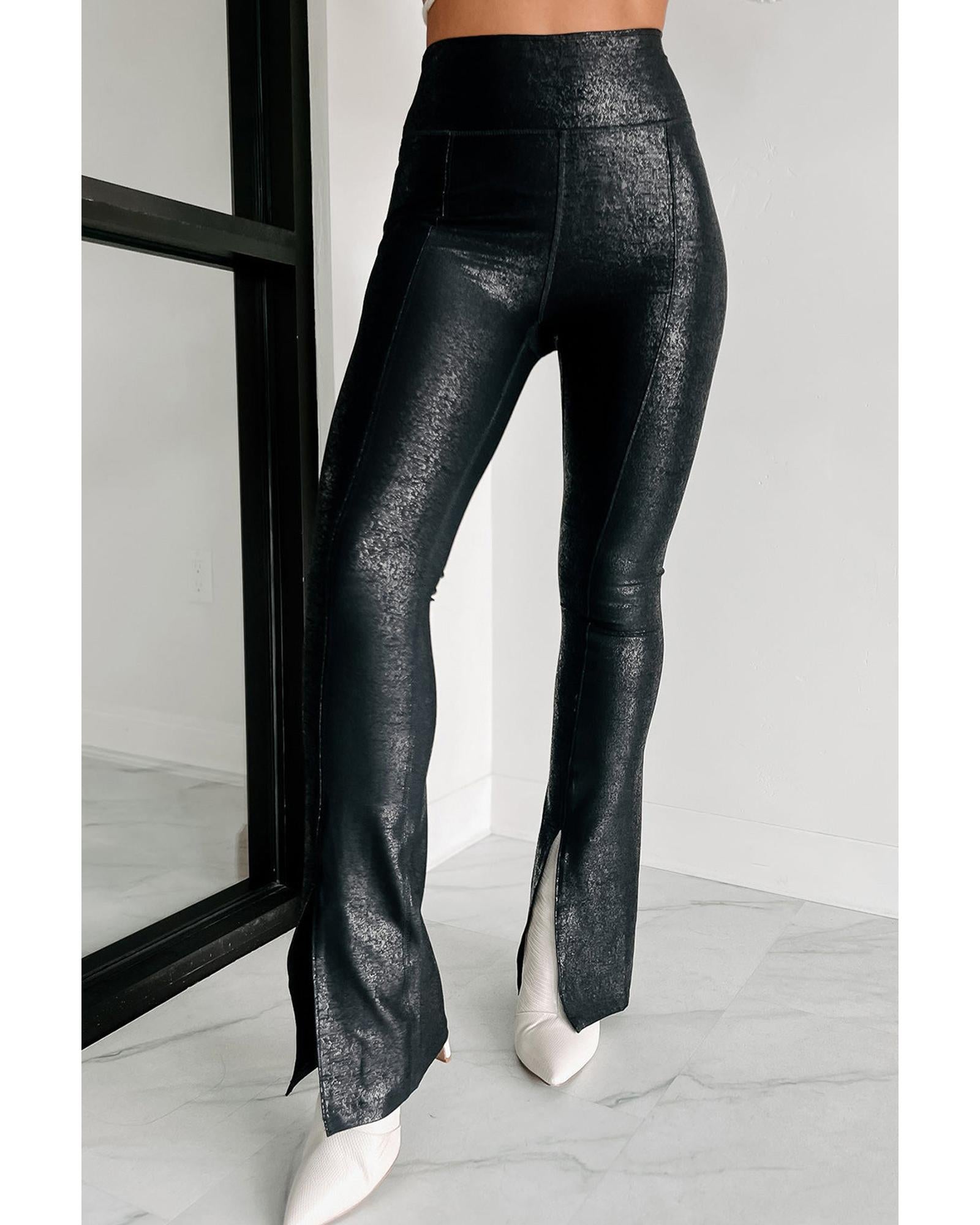 Black Faux Leather Splits High Waist Leggings - XL