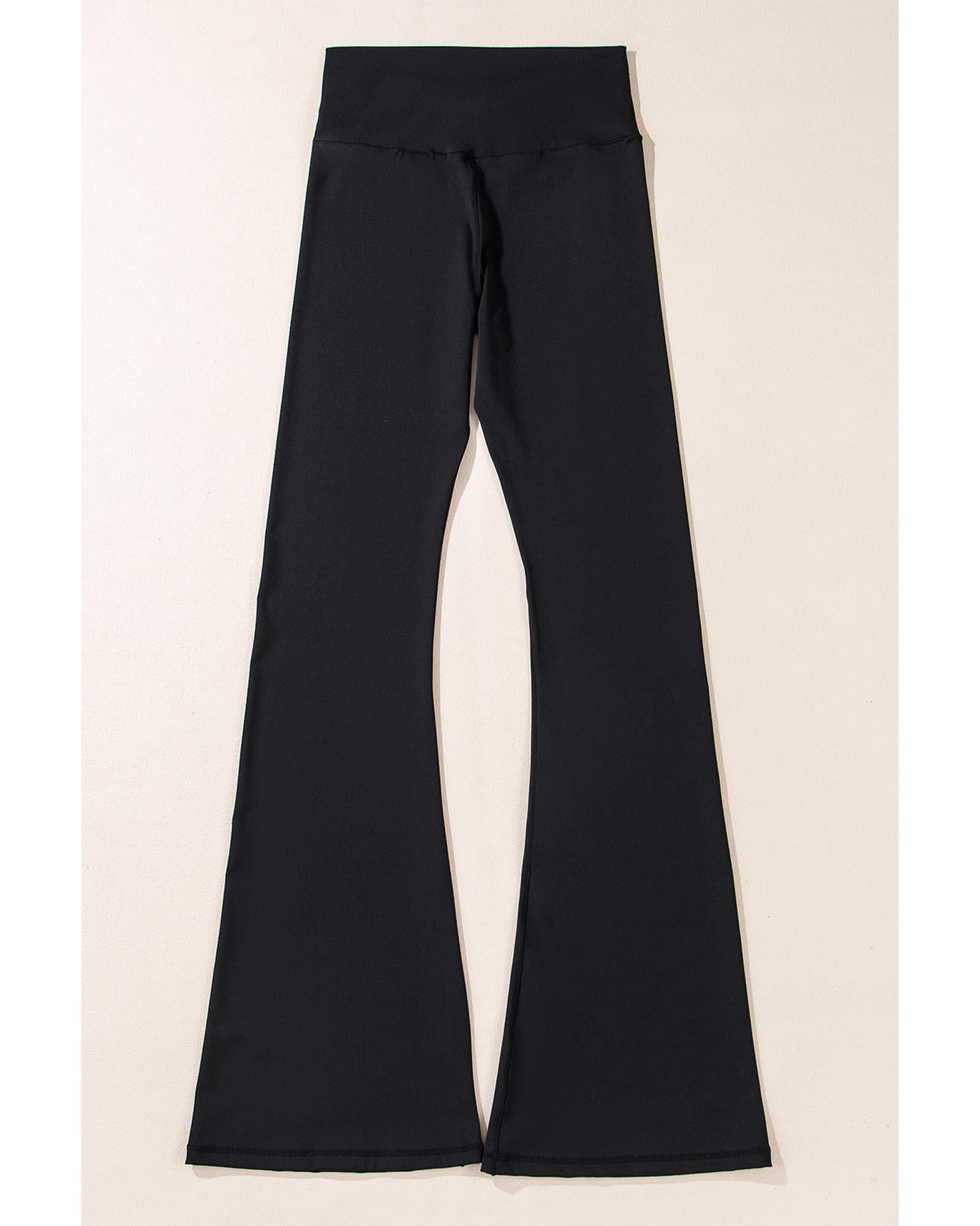 Black V Shape High Waist Flared Leggings - L