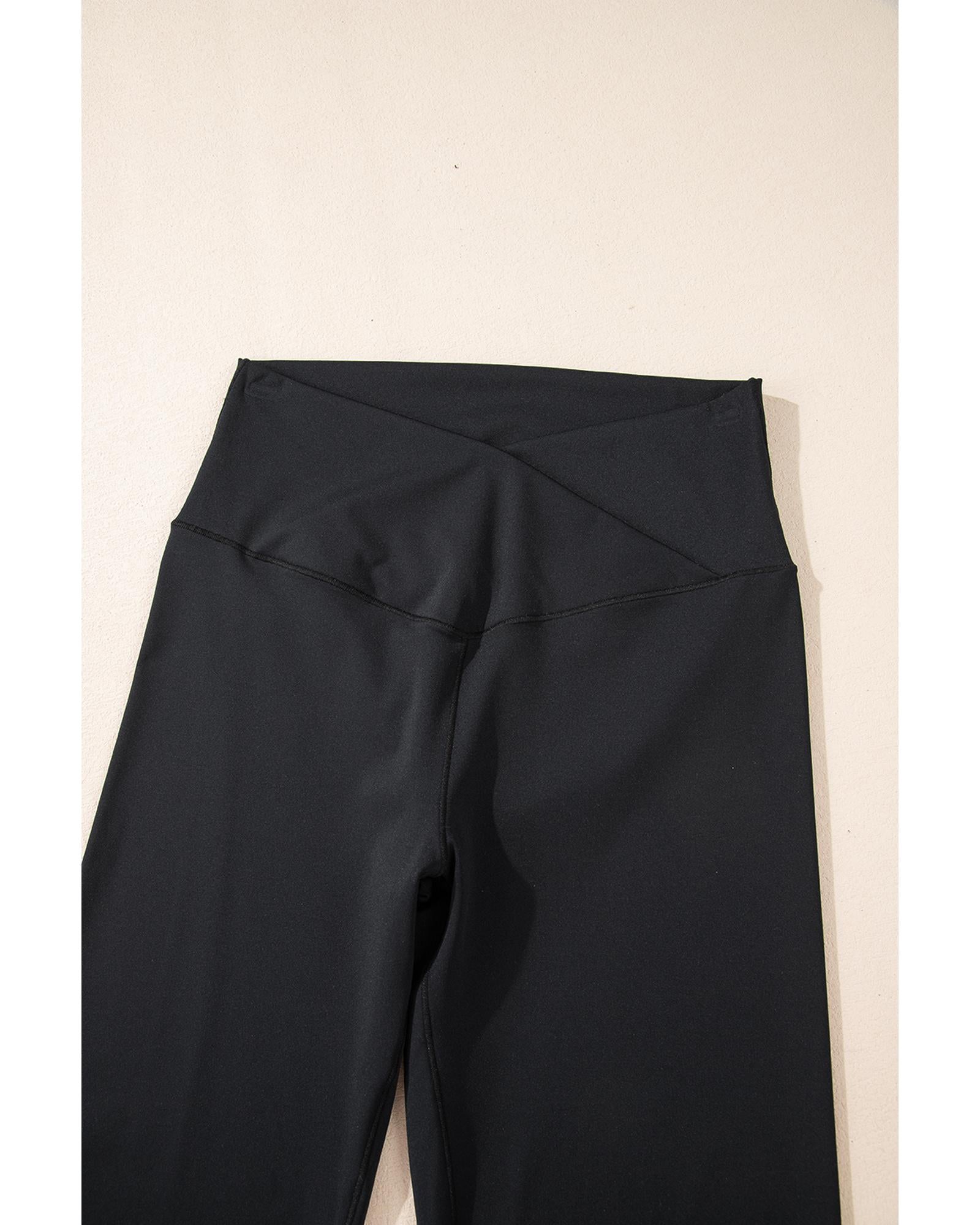 Black V Shape High Waist Flared Leggings - L