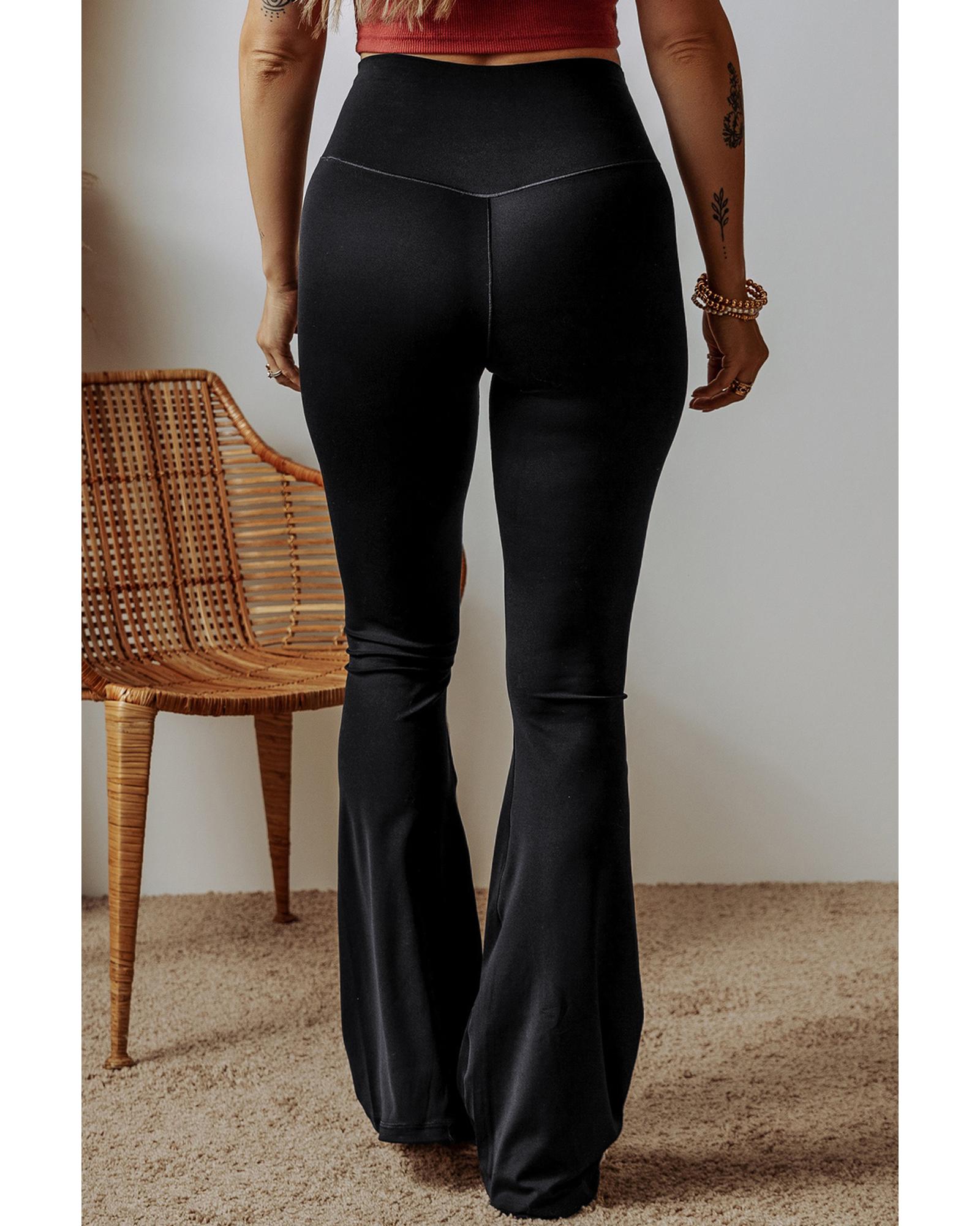 Black V Shape High Waist Flared Leggings - L