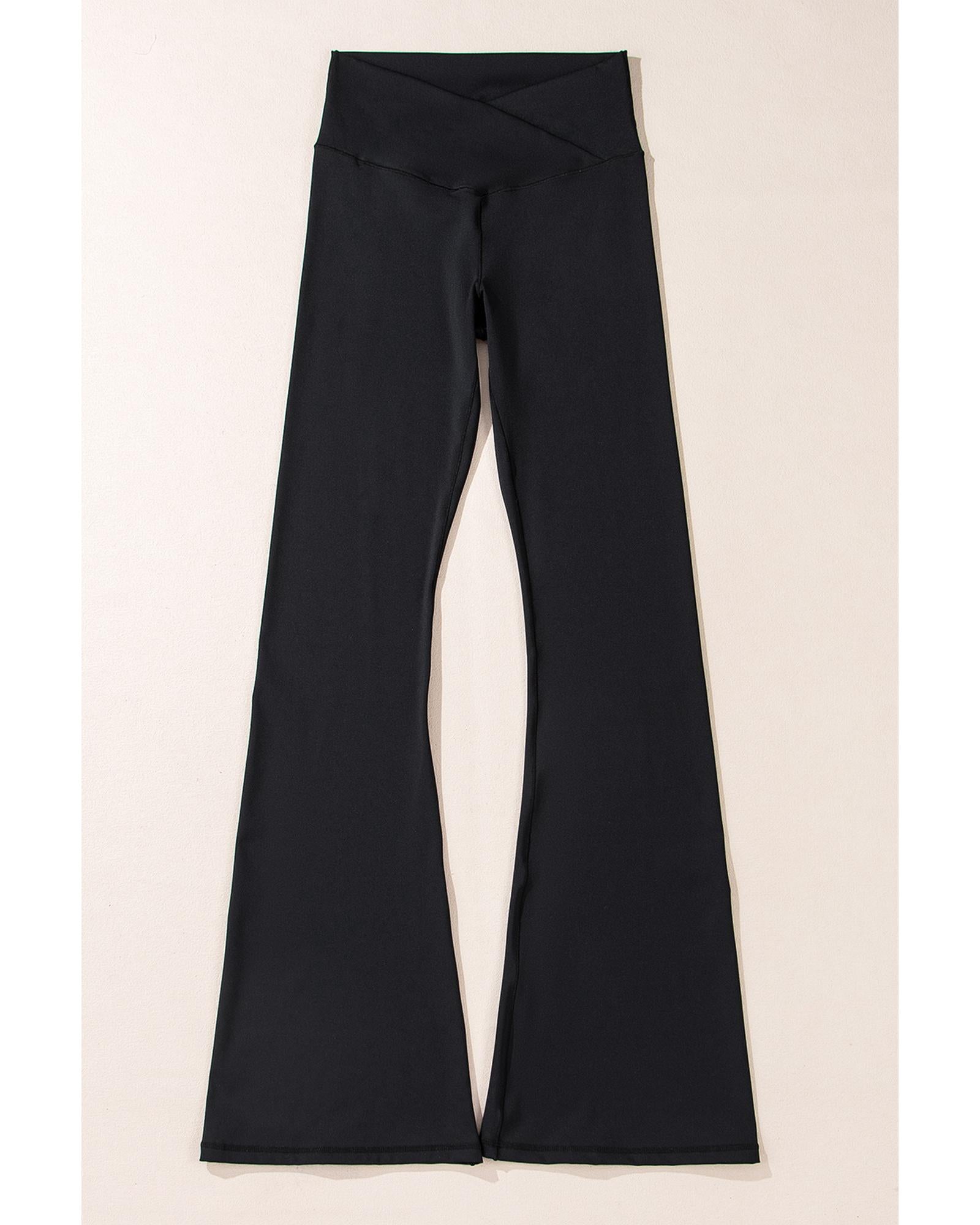 Black V Shape High Waist Flared Leggings - L