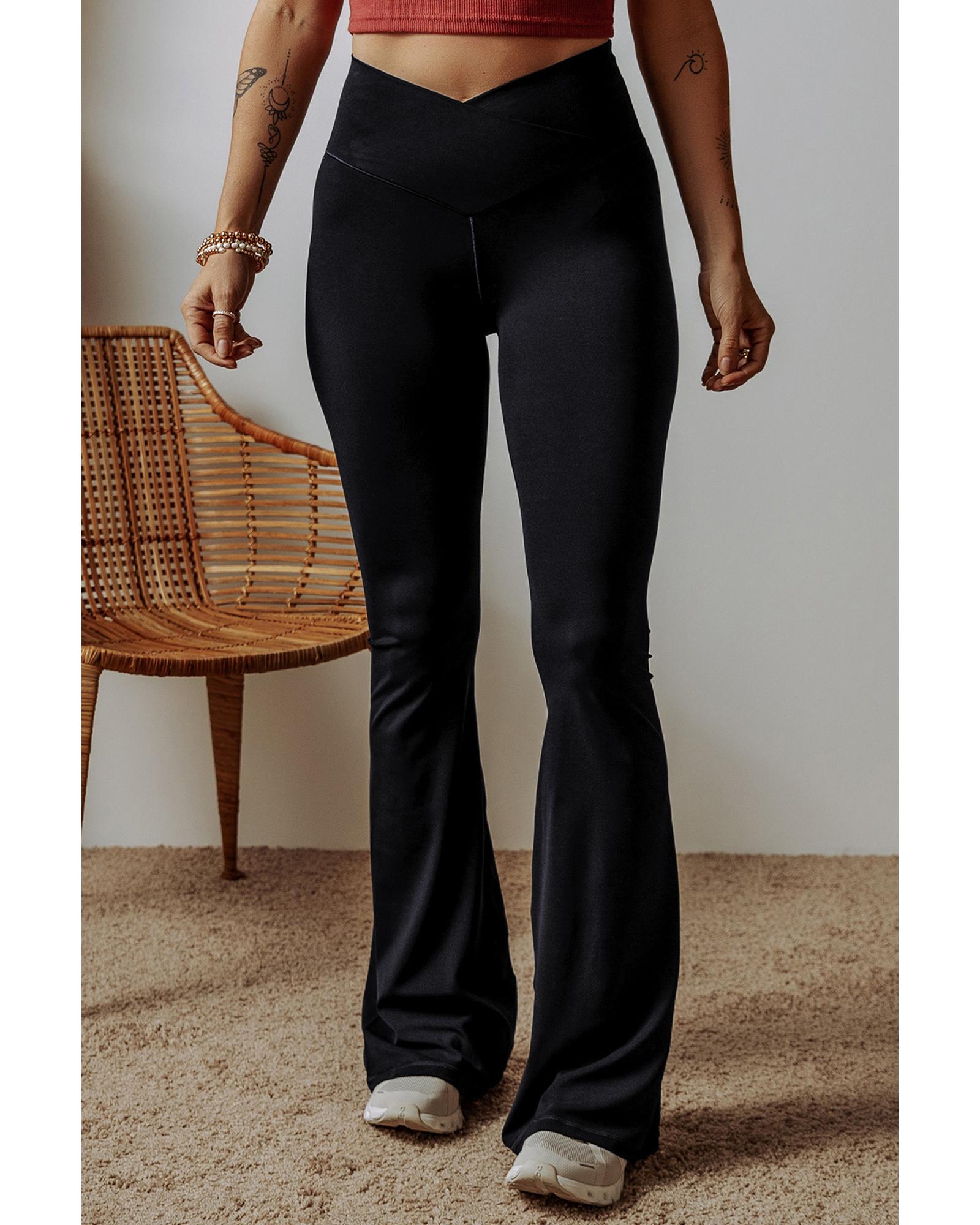 Black V Shape High Waist Flared Leggings - L