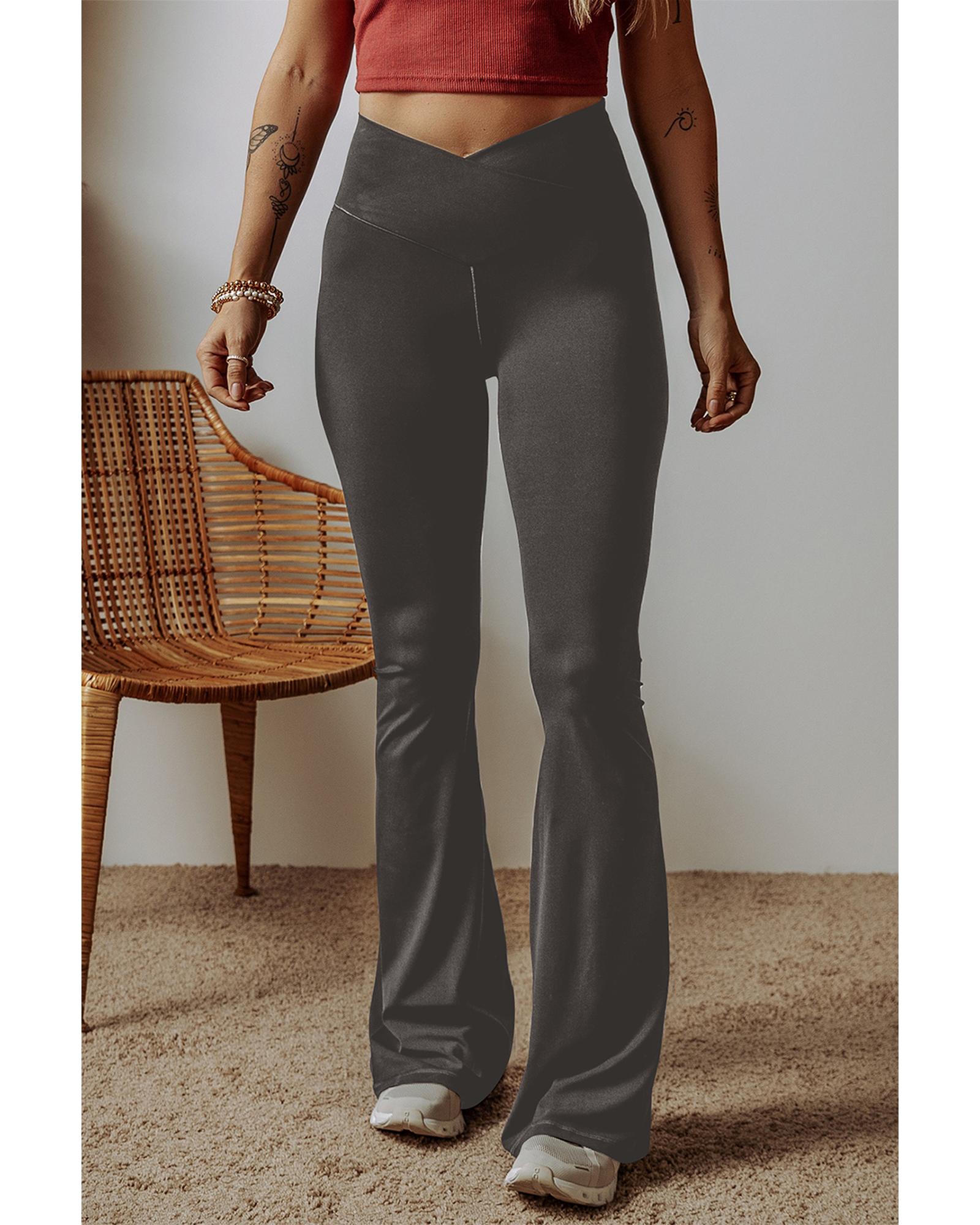 Dark Grey V Shape High Waist Flared Leggings - M