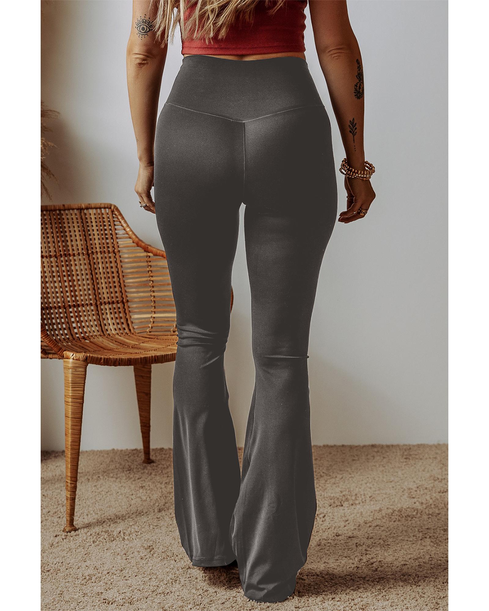 Dark Grey V Shape High Waist Flared Leggings - S