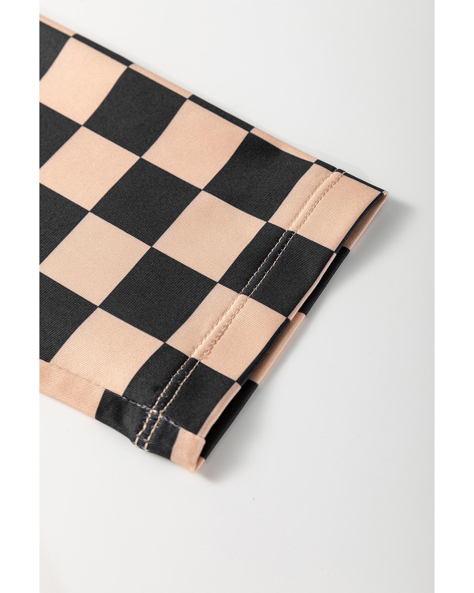 Khaki Checkered Pattern High Waist Skinny Leggings - L