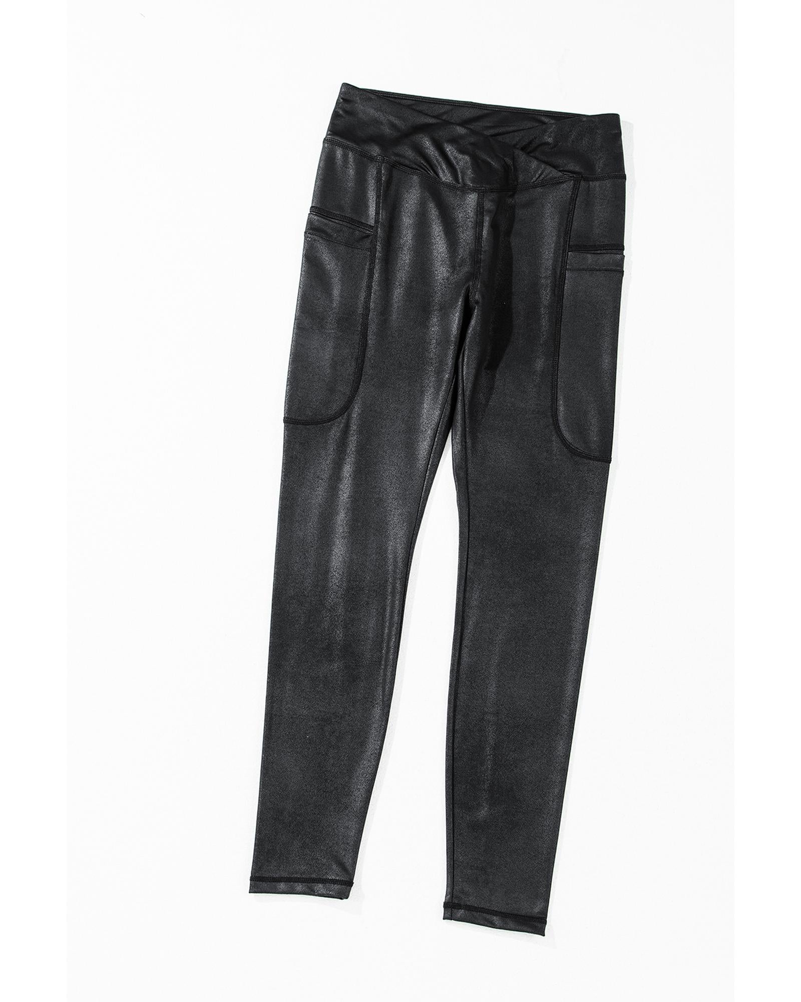 Black V Crossover High Waist Pocketed Leggings - S