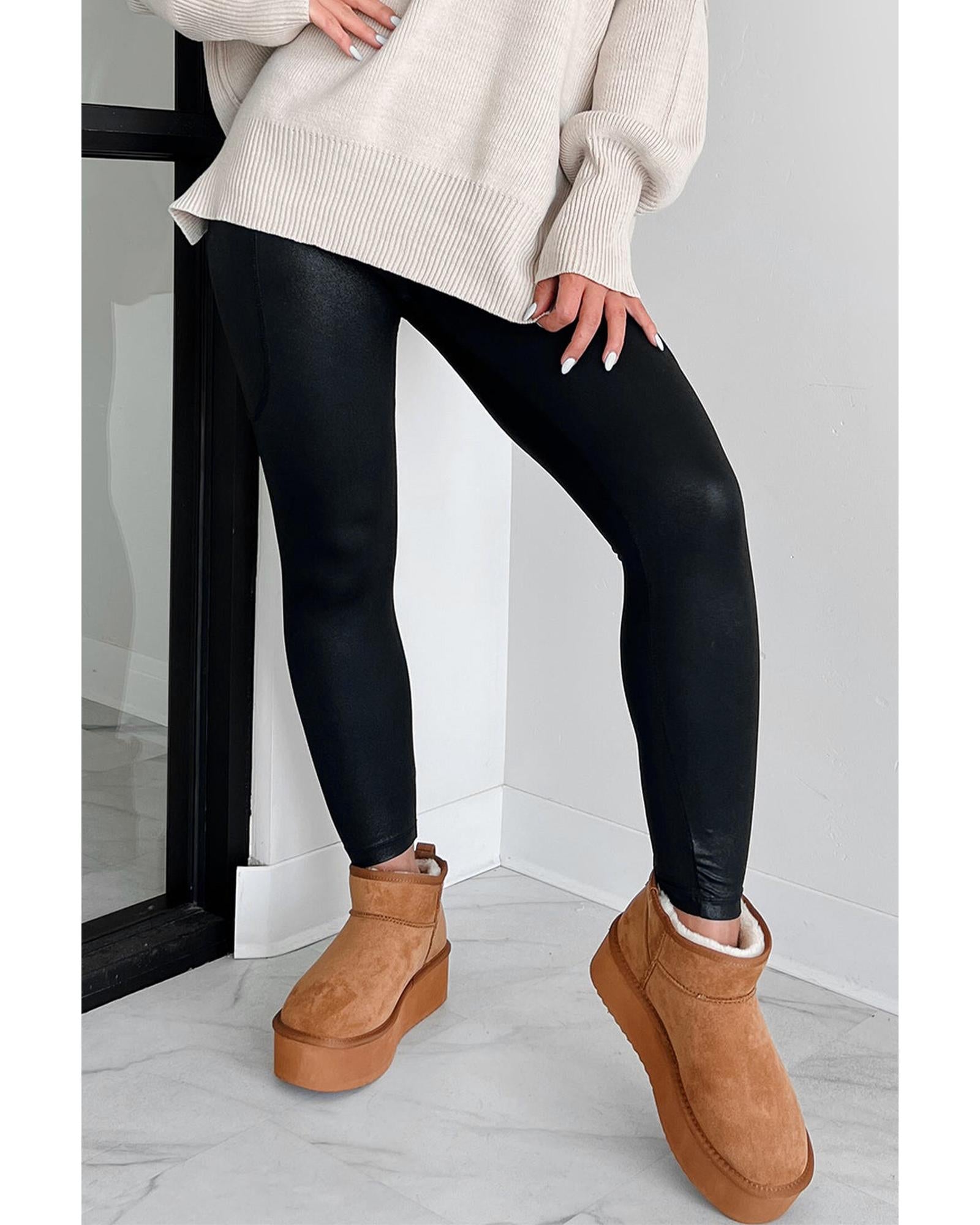 Black V Crossover High Waist Pocketed Leggings - S