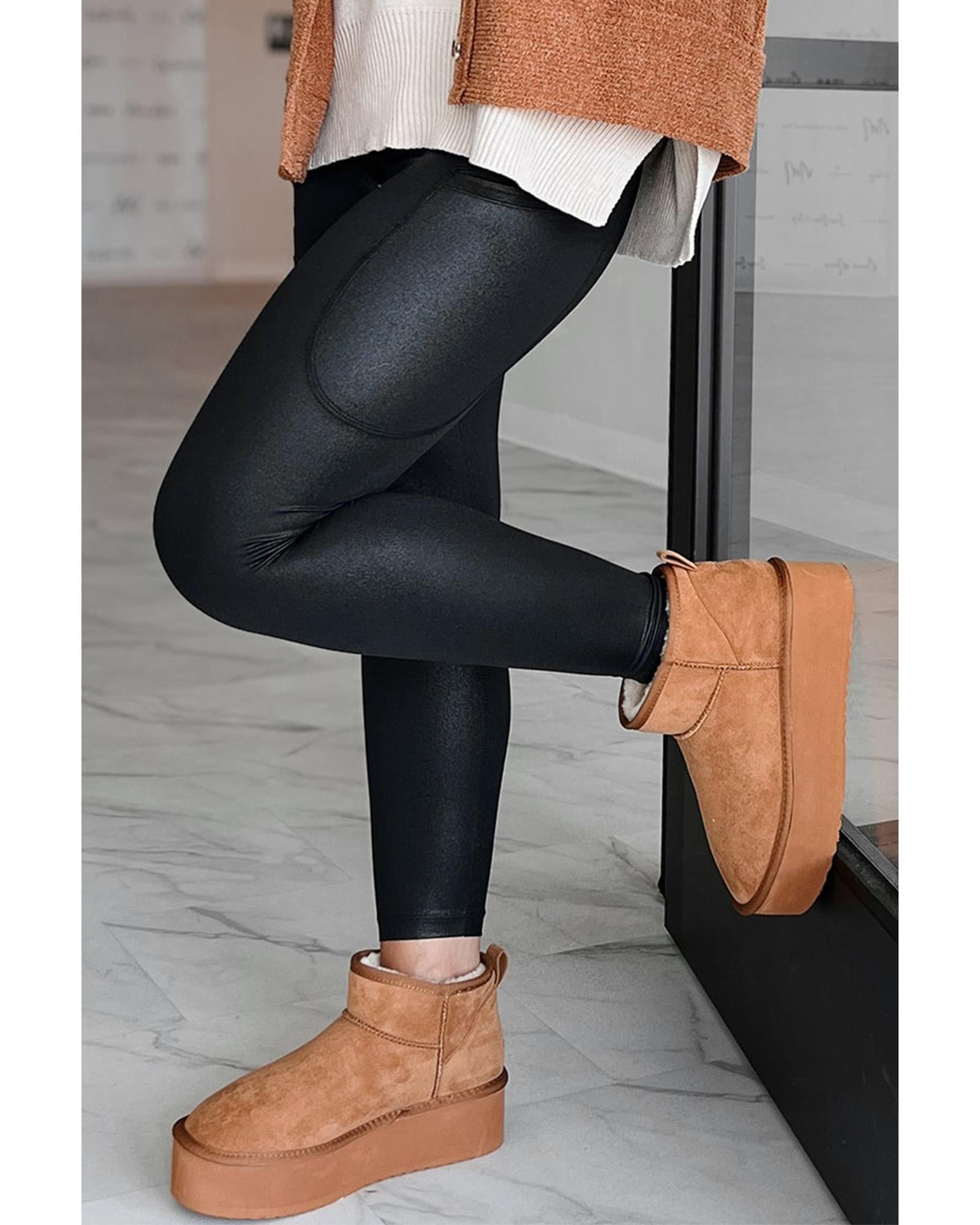Black V Crossover High Waist Pocketed Leggings - S