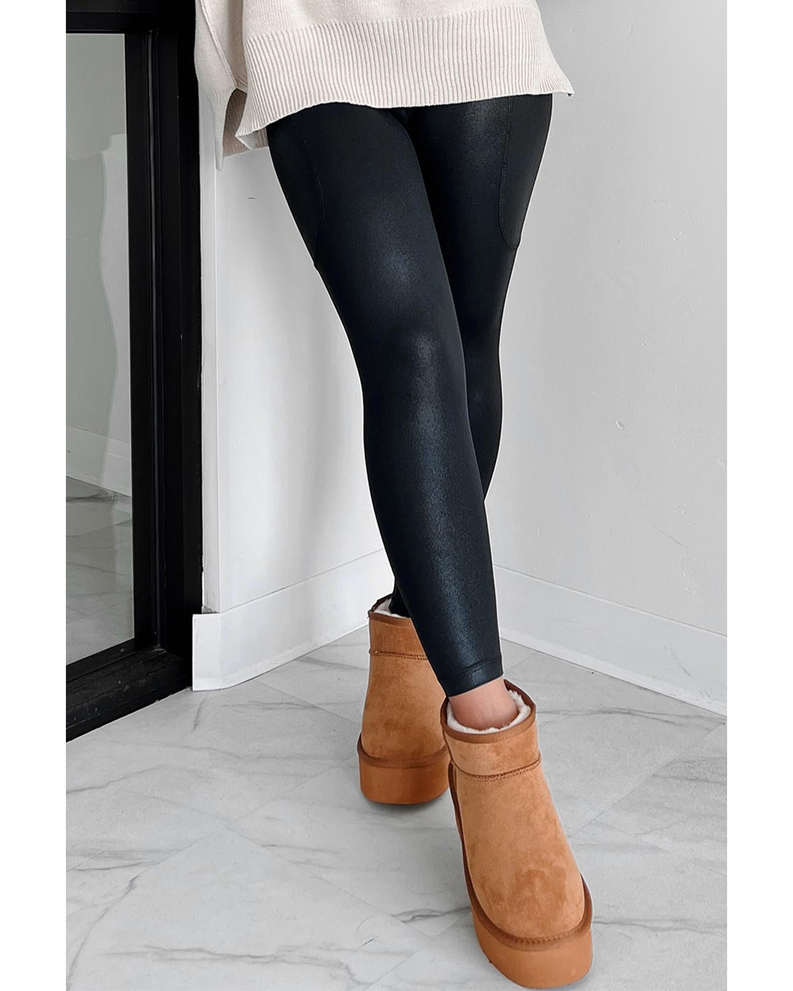 Black V Crossover High Waist Pocketed Leggings - S