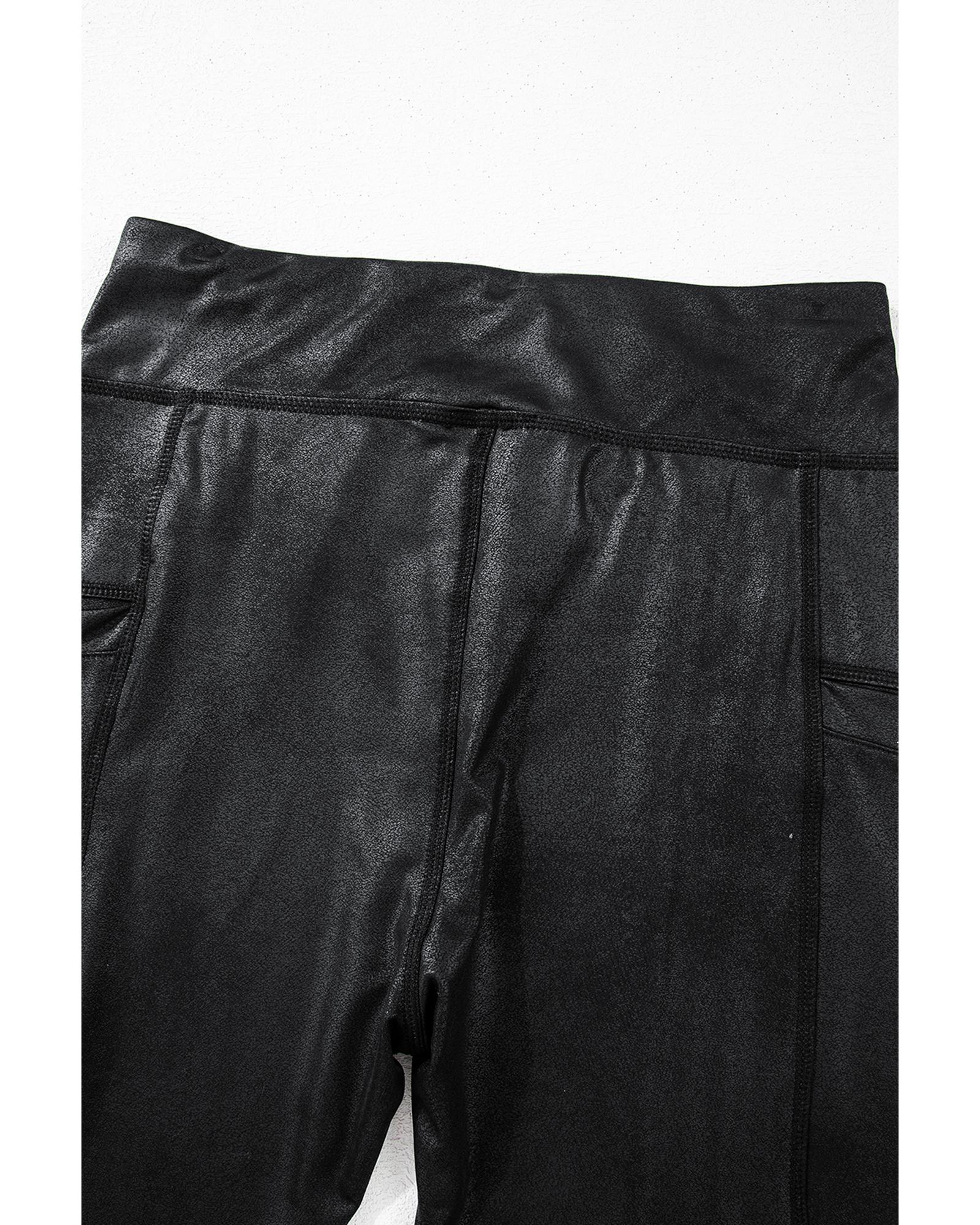Black V Crossover High Waist Pocketed Leggings - S