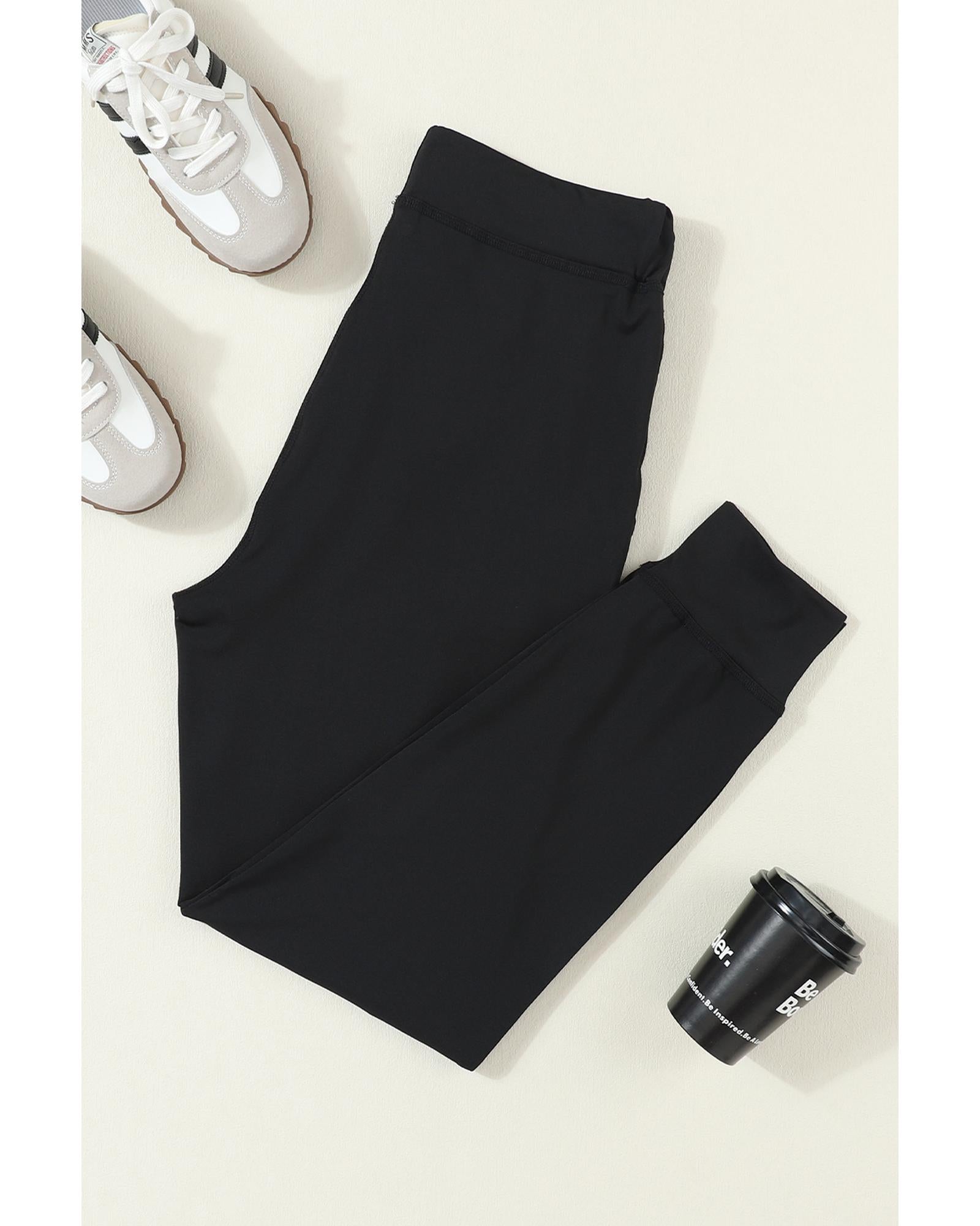 Black Drawstring Waist Pocketed Joggers - S