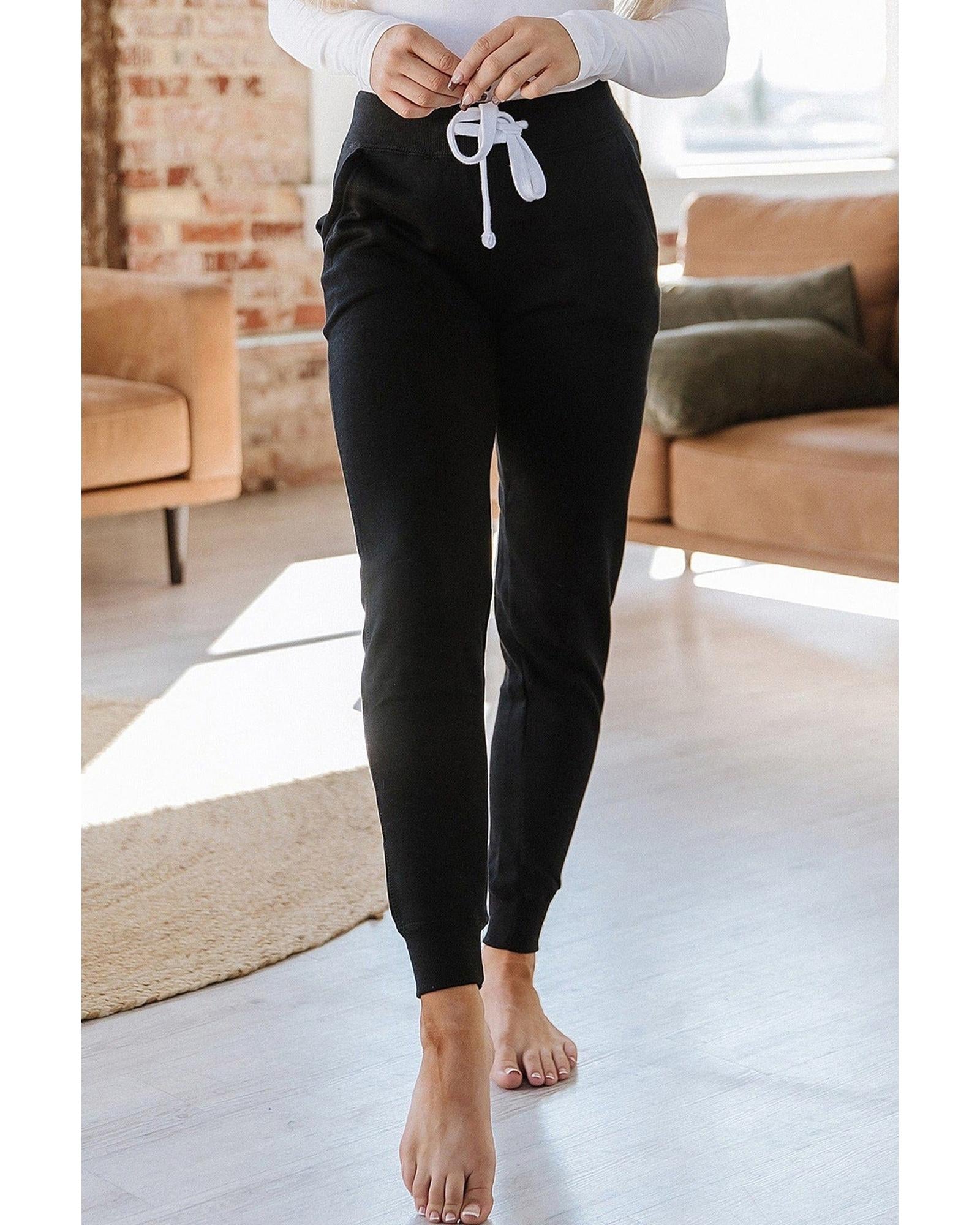 Black Drawstring Waist Pocketed Joggers - S