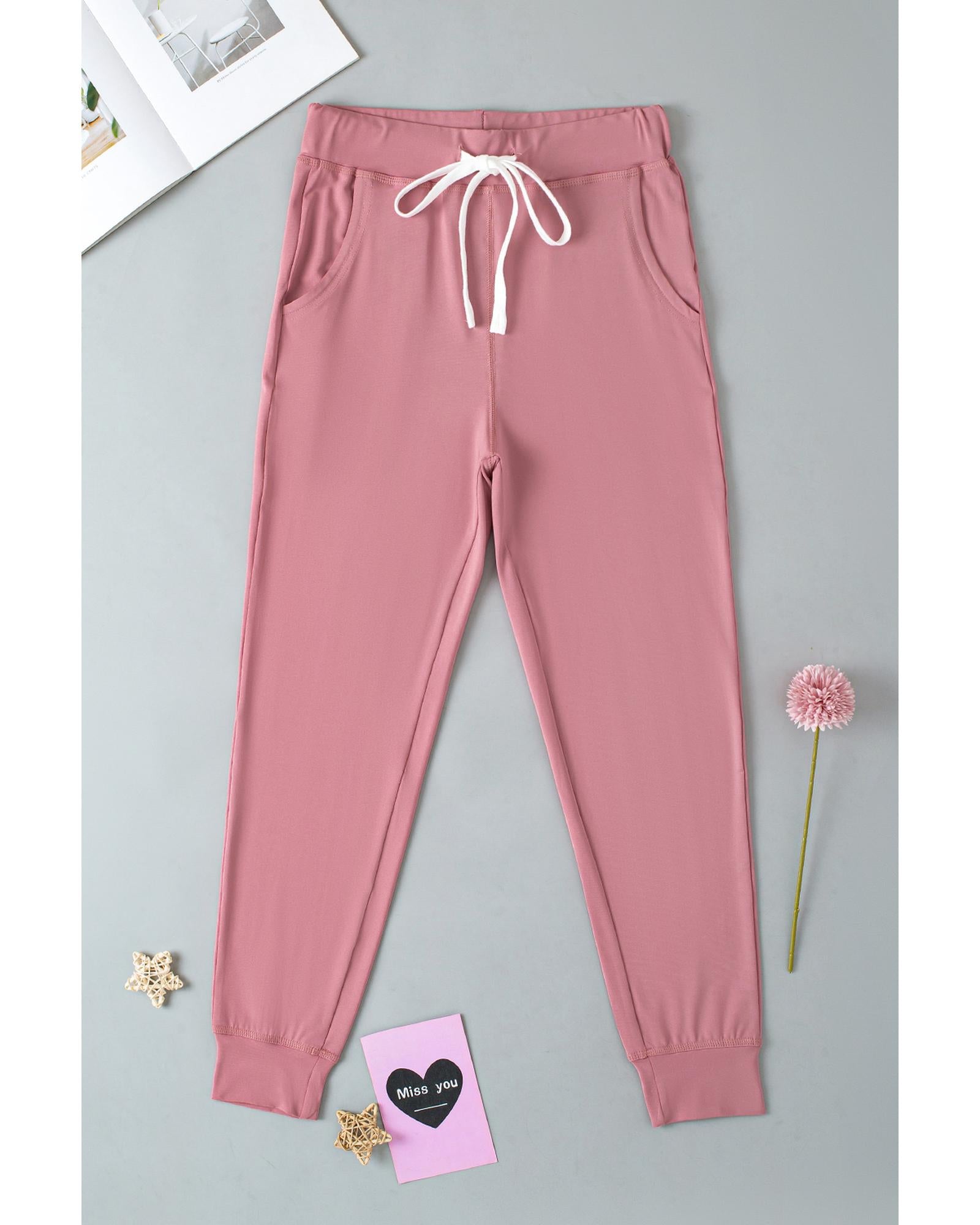 Fushia Drawstring Waist Pocketed Joggers - XL