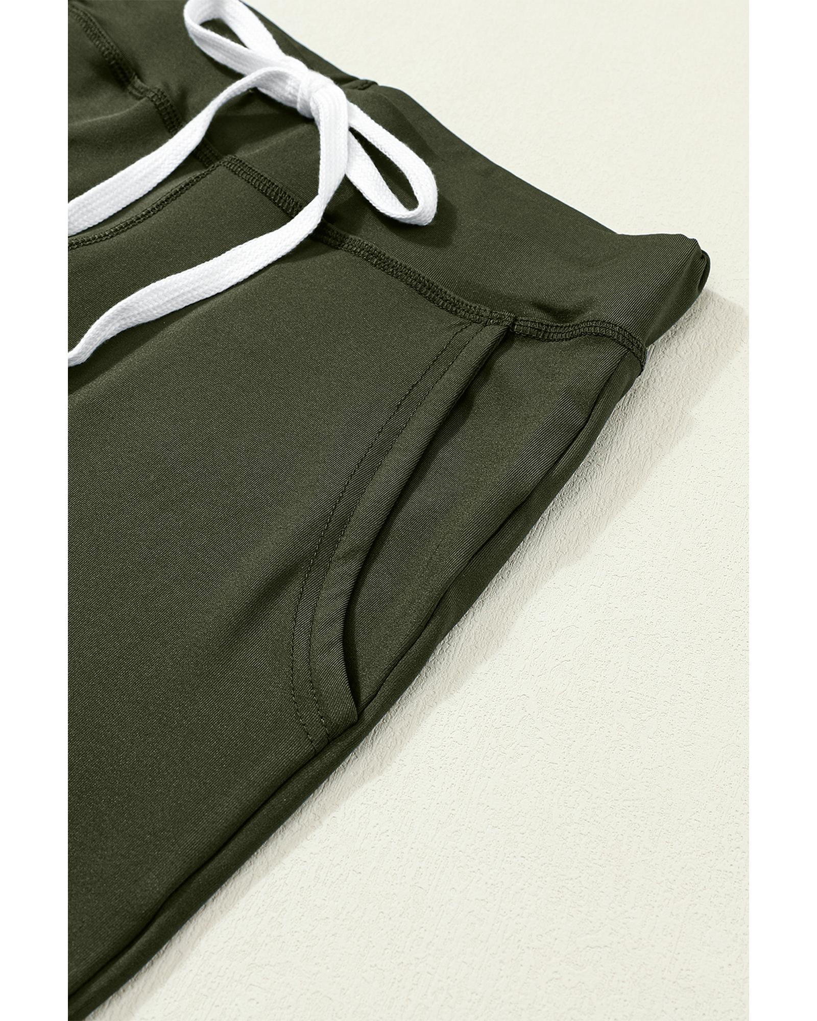 Moss Green Drawstring Waist Pocketed Joggers - L