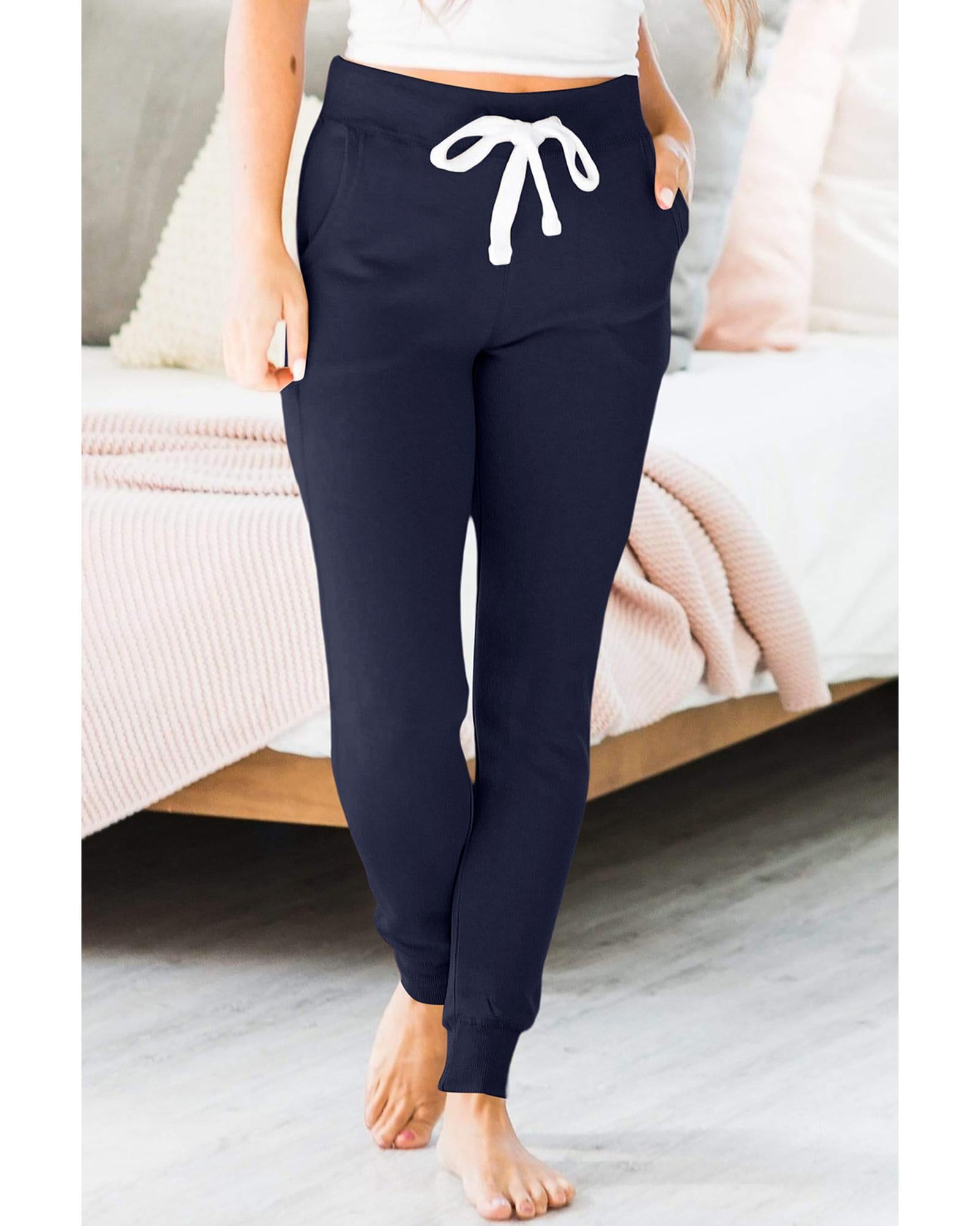 Navy Blue Drawstring Waist Pocketed Joggers - XL