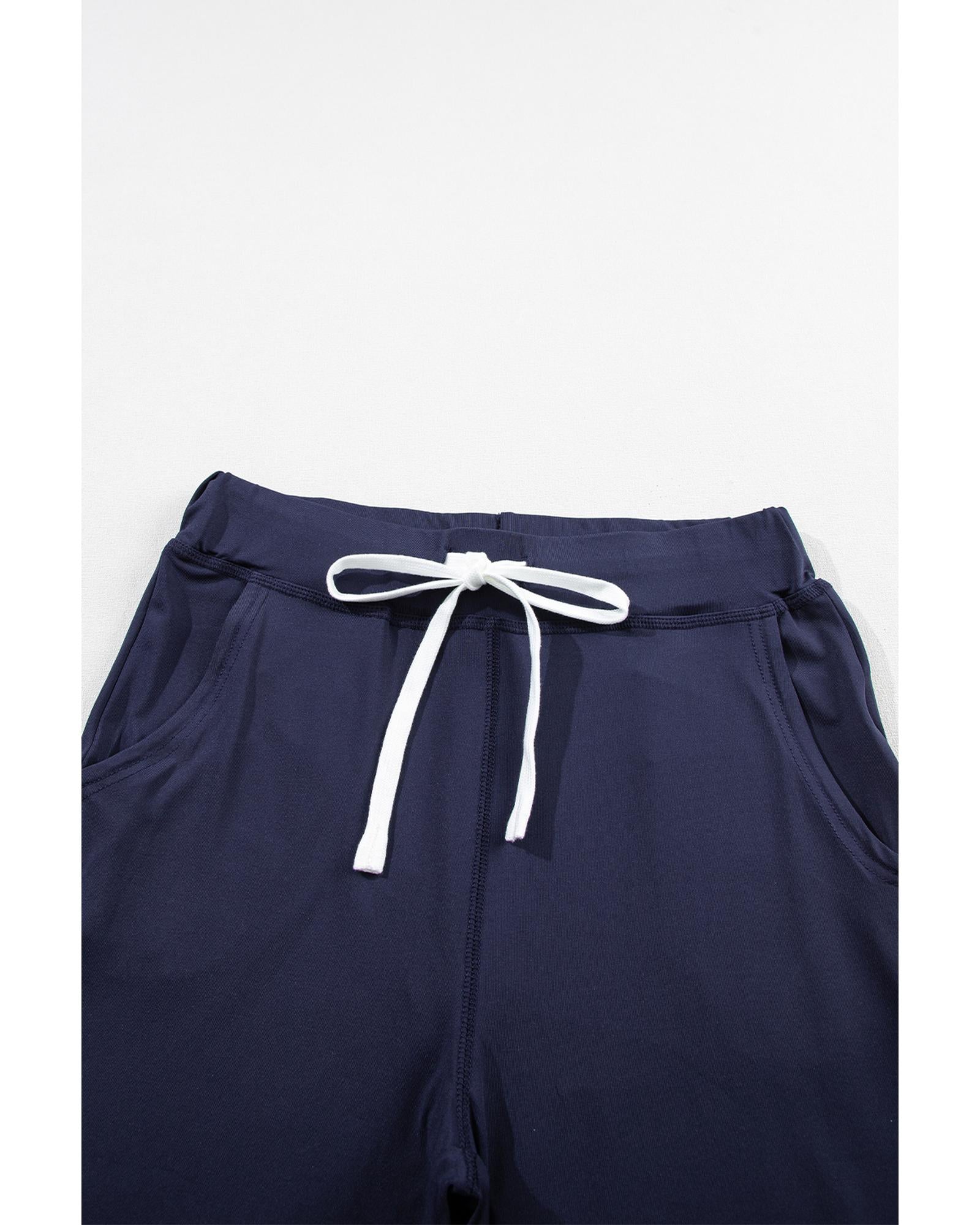 Navy Blue Drawstring Waist Pocketed Joggers - XL
