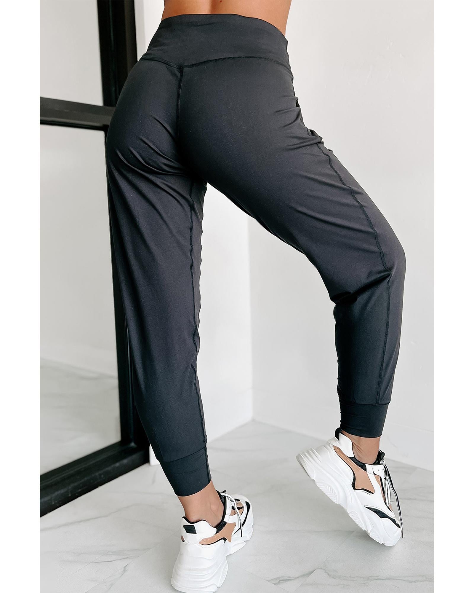 Black Exposed Seam High Waist Pocketed Joggers - XL