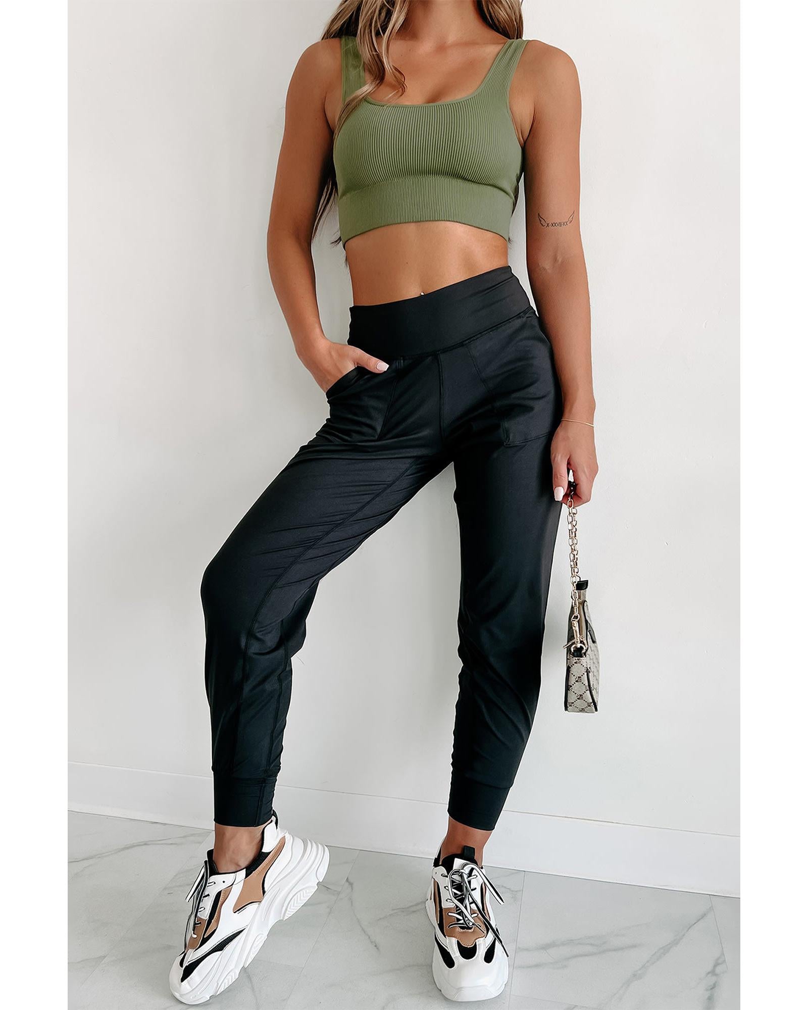 Black Exposed Seam High Waist Pocketed Joggers - XL