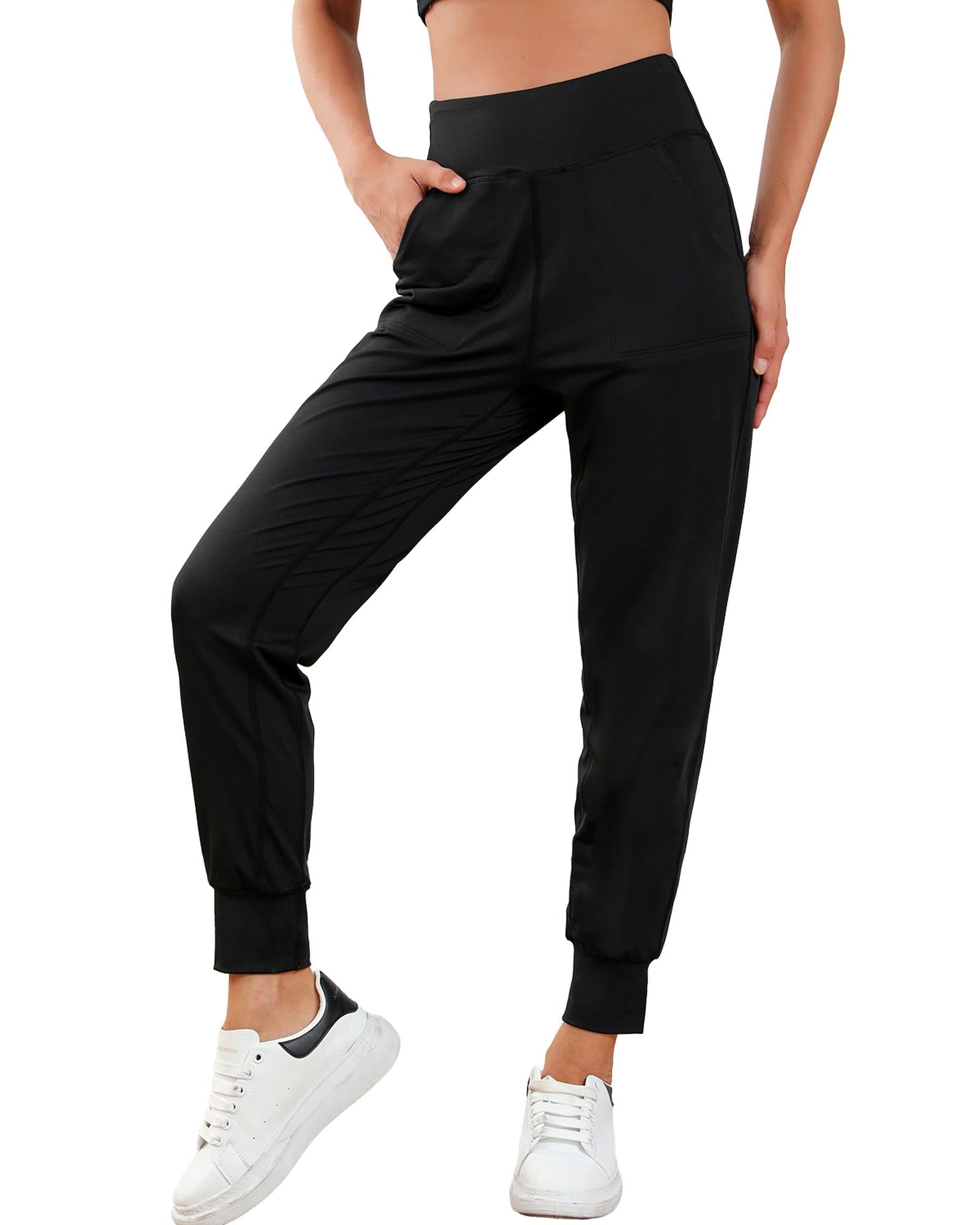 Black Exposed Seam High Waist Pocketed Joggers - XL