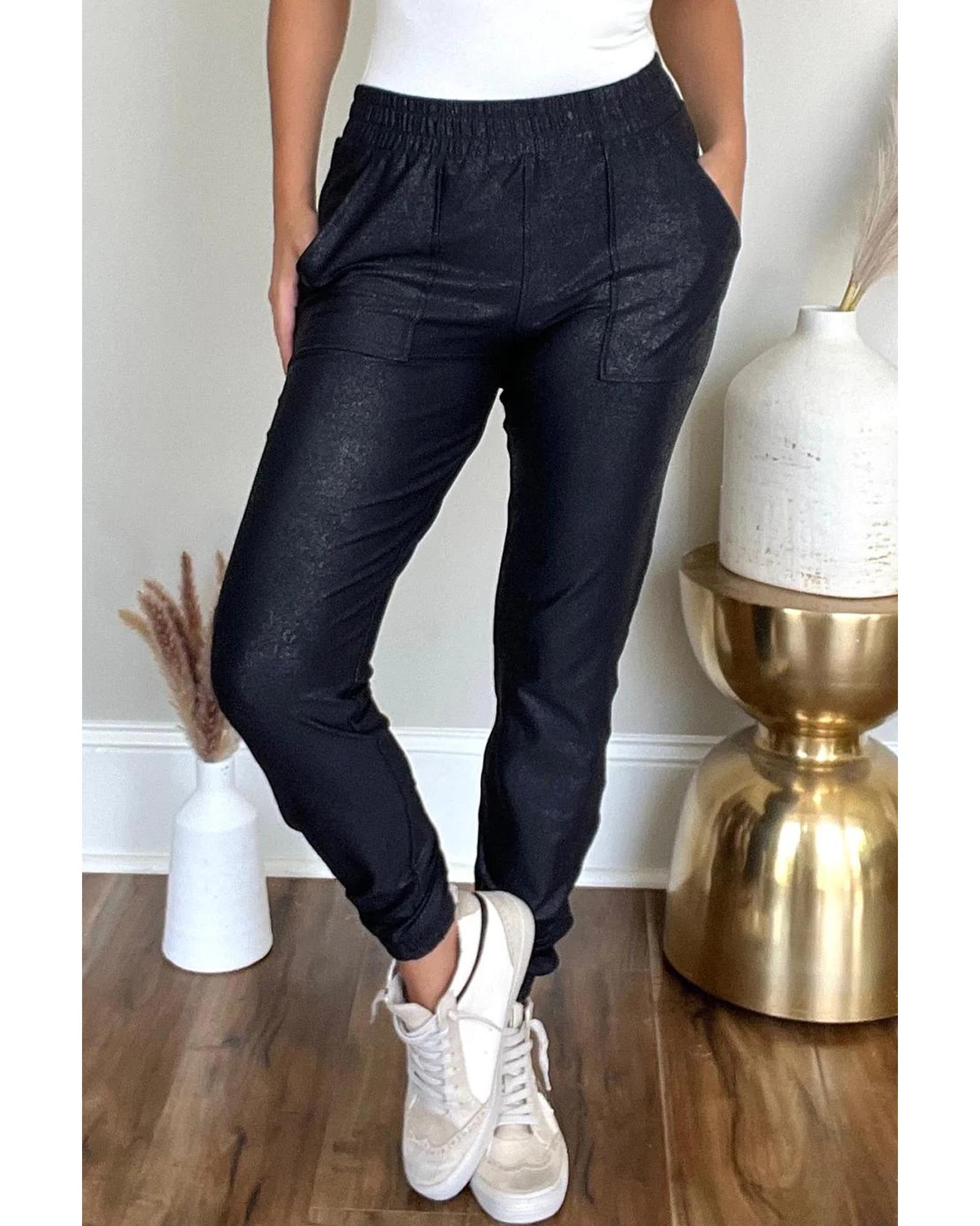 Black Elastic Waist Pocketed Pebble Joggers - M