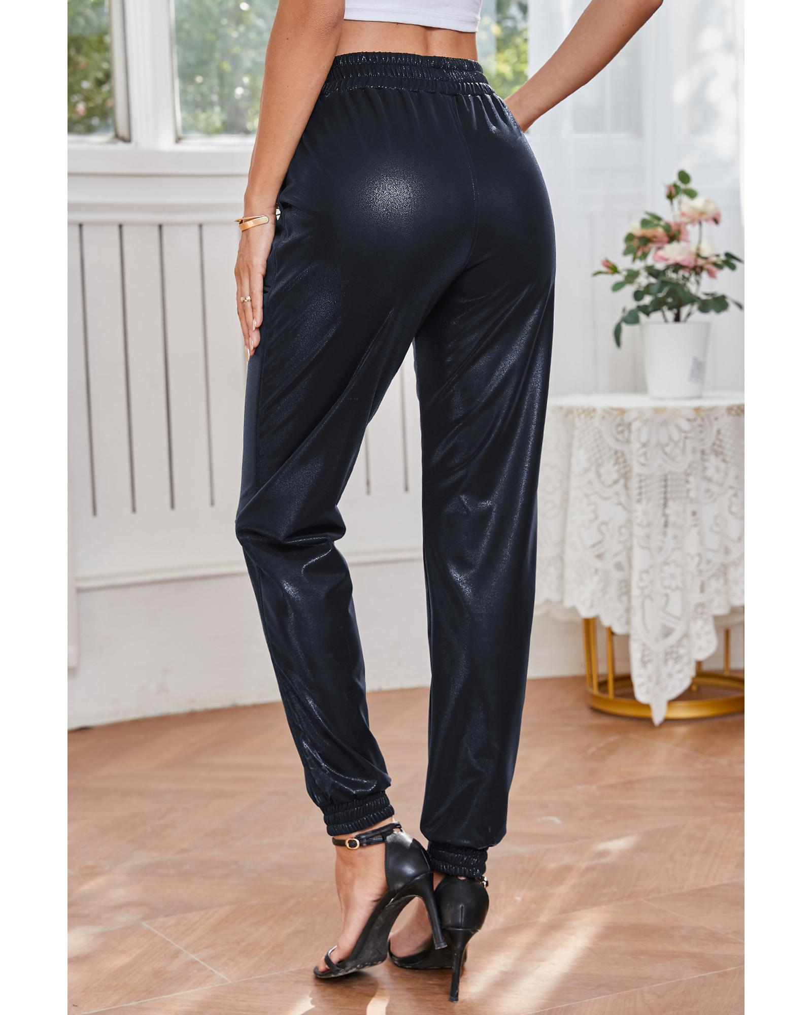 Black Elastic Waist Pocketed Pebble Joggers - M