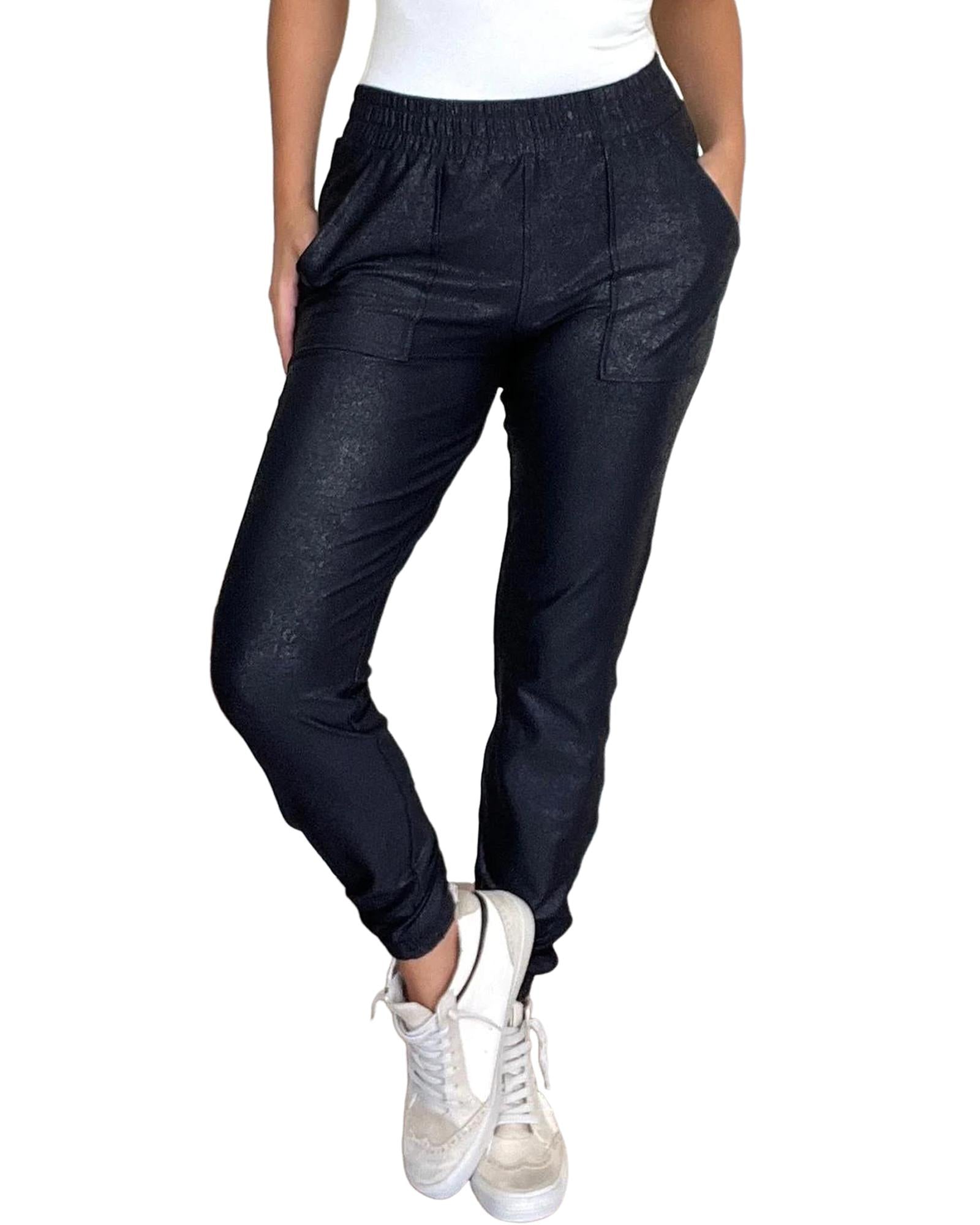 Black Elastic Waist Pocketed Pebble Joggers - S