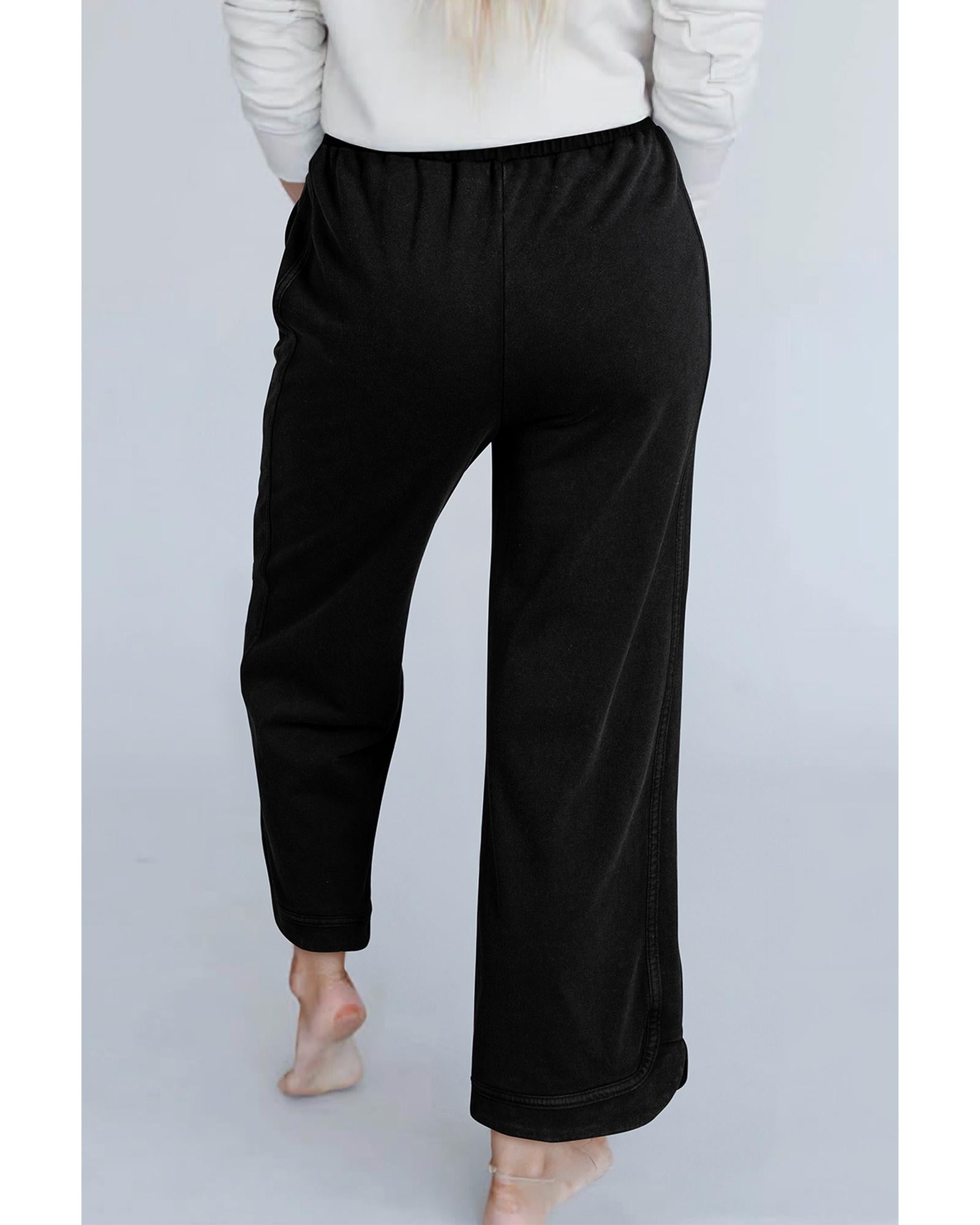 Black Mineral Wash Exposed Seam Wide Leg Pants - XL