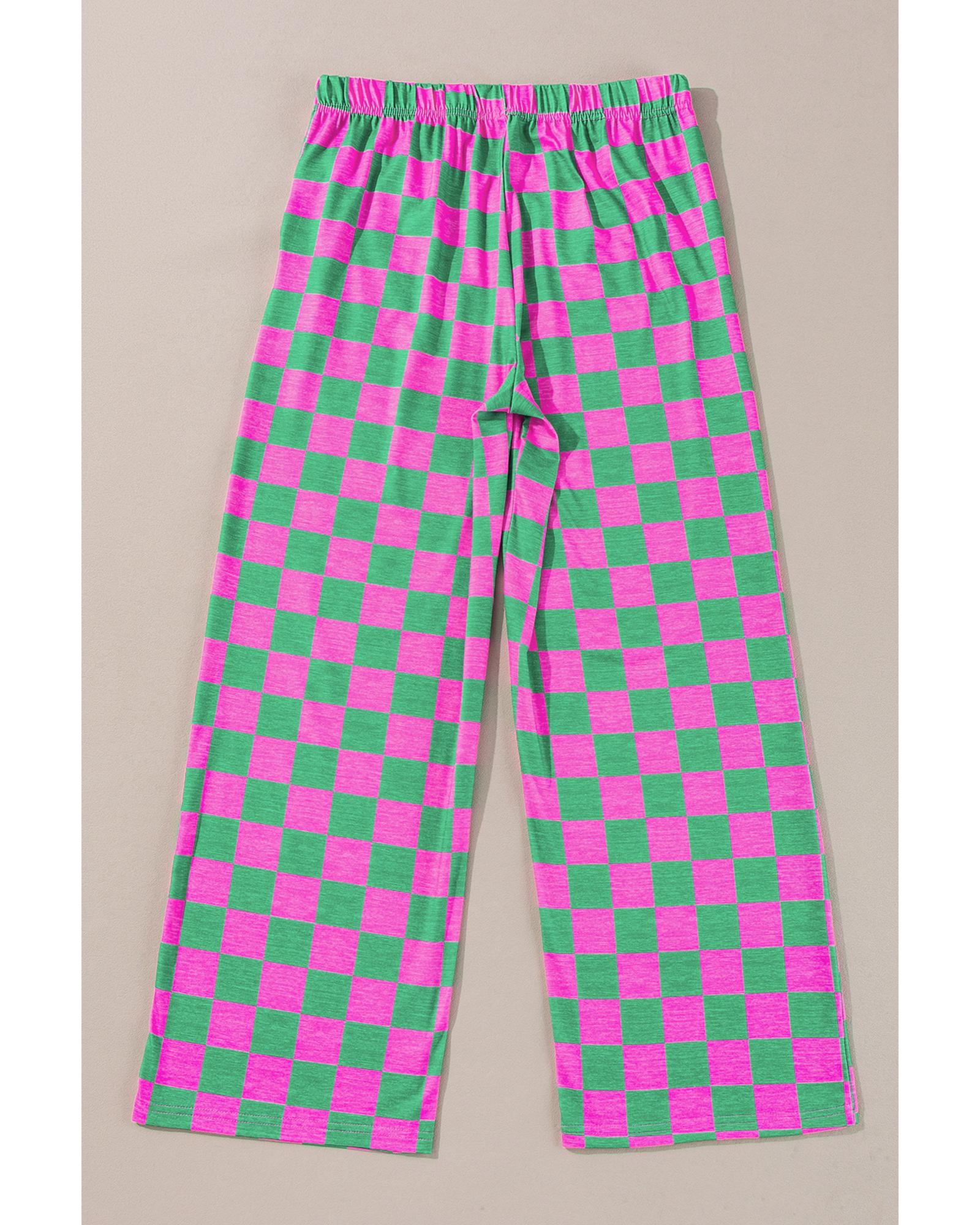 Green 2-Tone Checked Print High Waist Wide Leg Pants - M