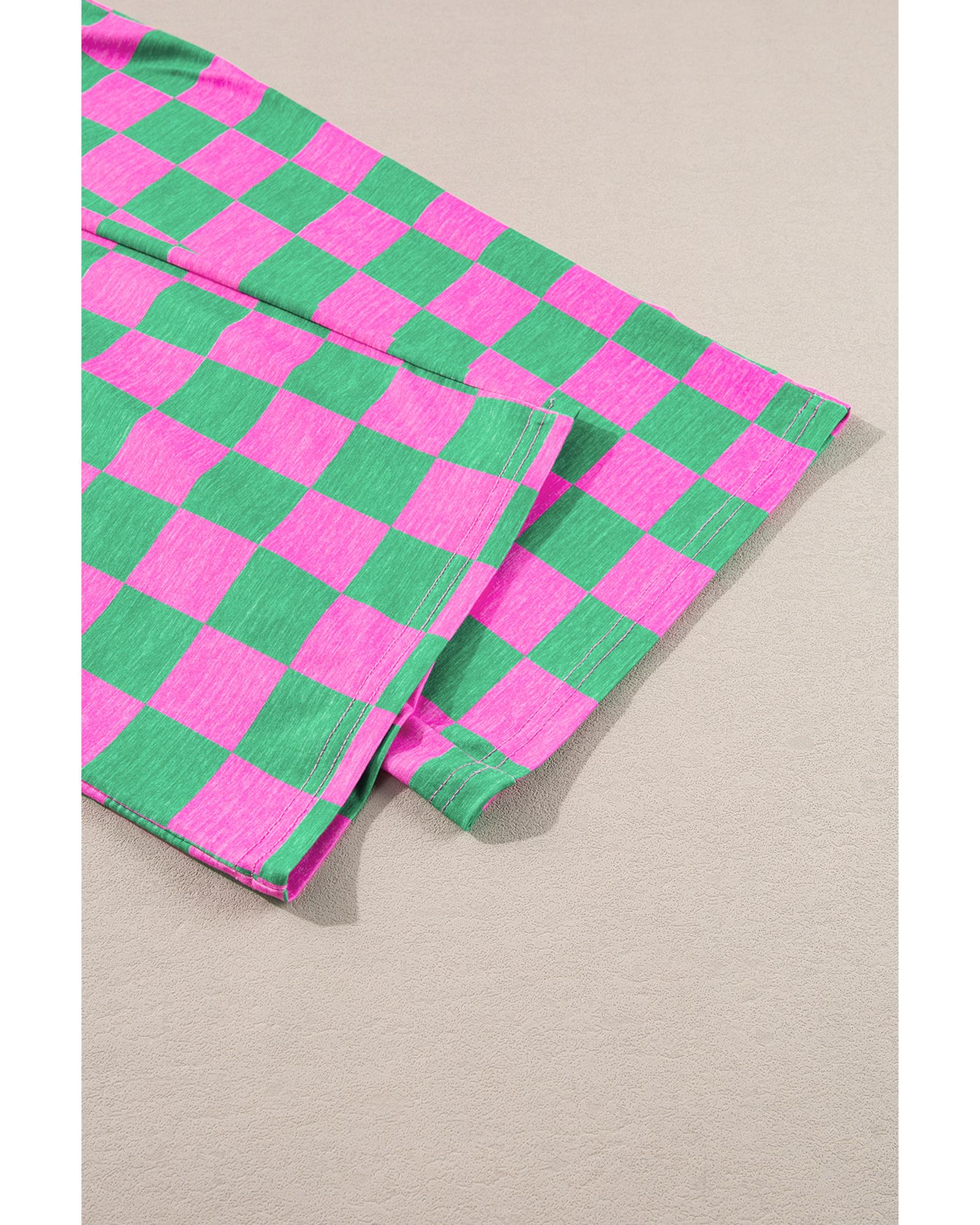 Green 2-Tone Checked Print High Waist Wide Leg Pants - XL